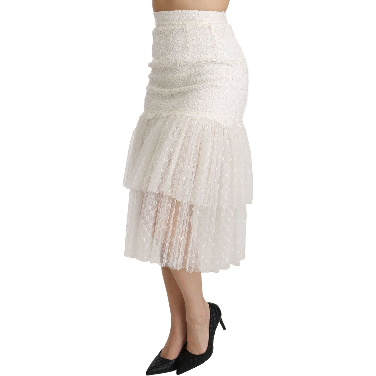 Dolce & Gabbana Elegant White Lace High-Waist Skirt Dolce & Gabbana Light Gray