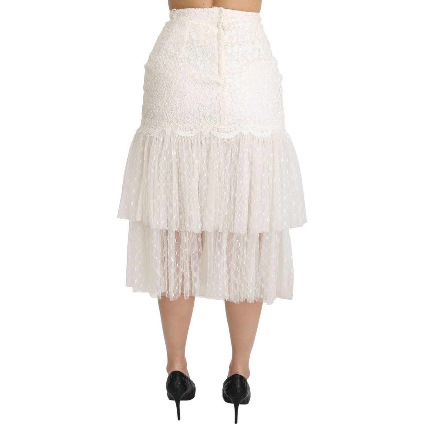 Dolce & Gabbana Elegant White Lace High-Waist Skirt Dolce & Gabbana Light Gray