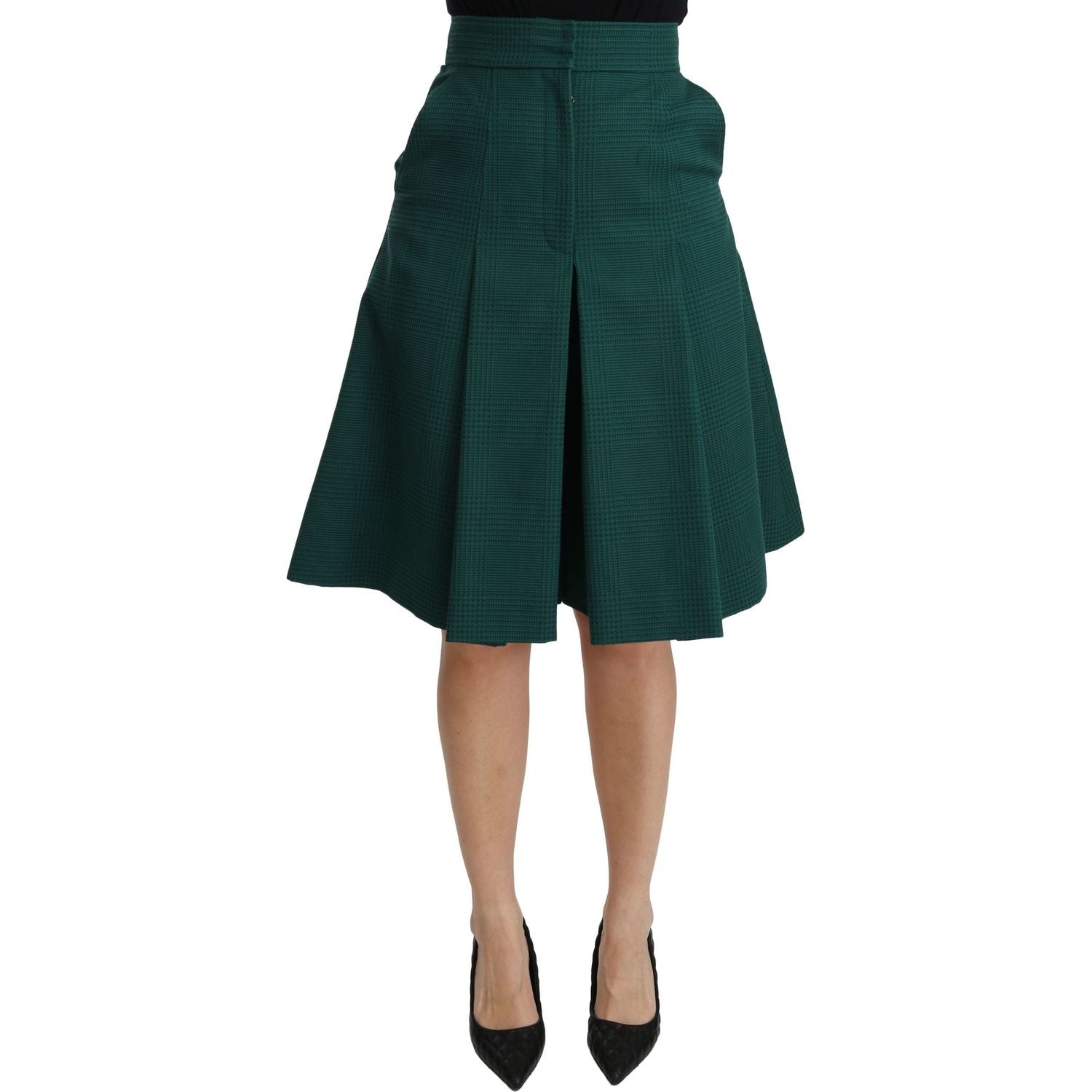 Dolce & Gabbana Green Pleated A-line High Waist Cotton  Skirt