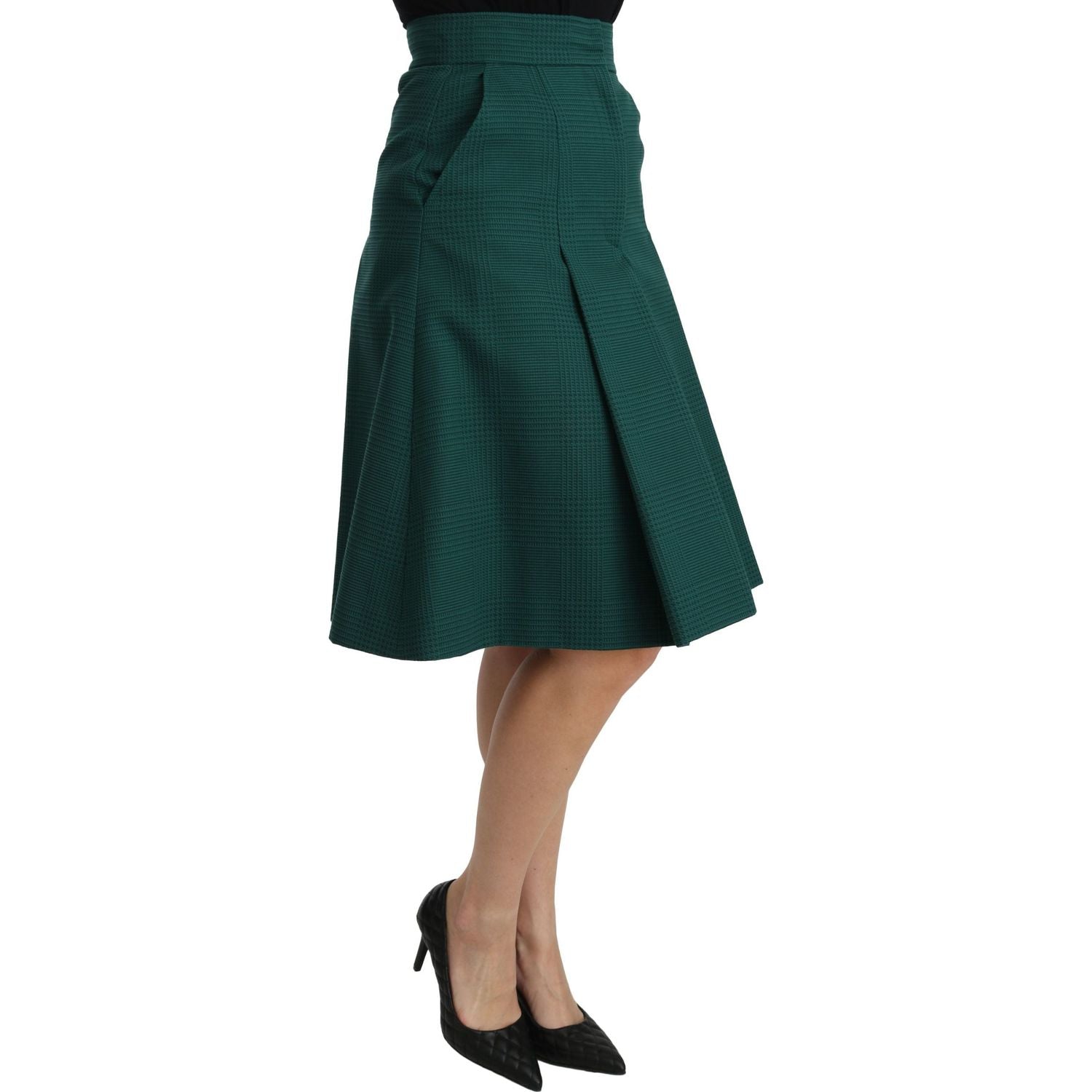 Dolce & Gabbana Green Pleated A-line High Waist Cotton  Skirt
