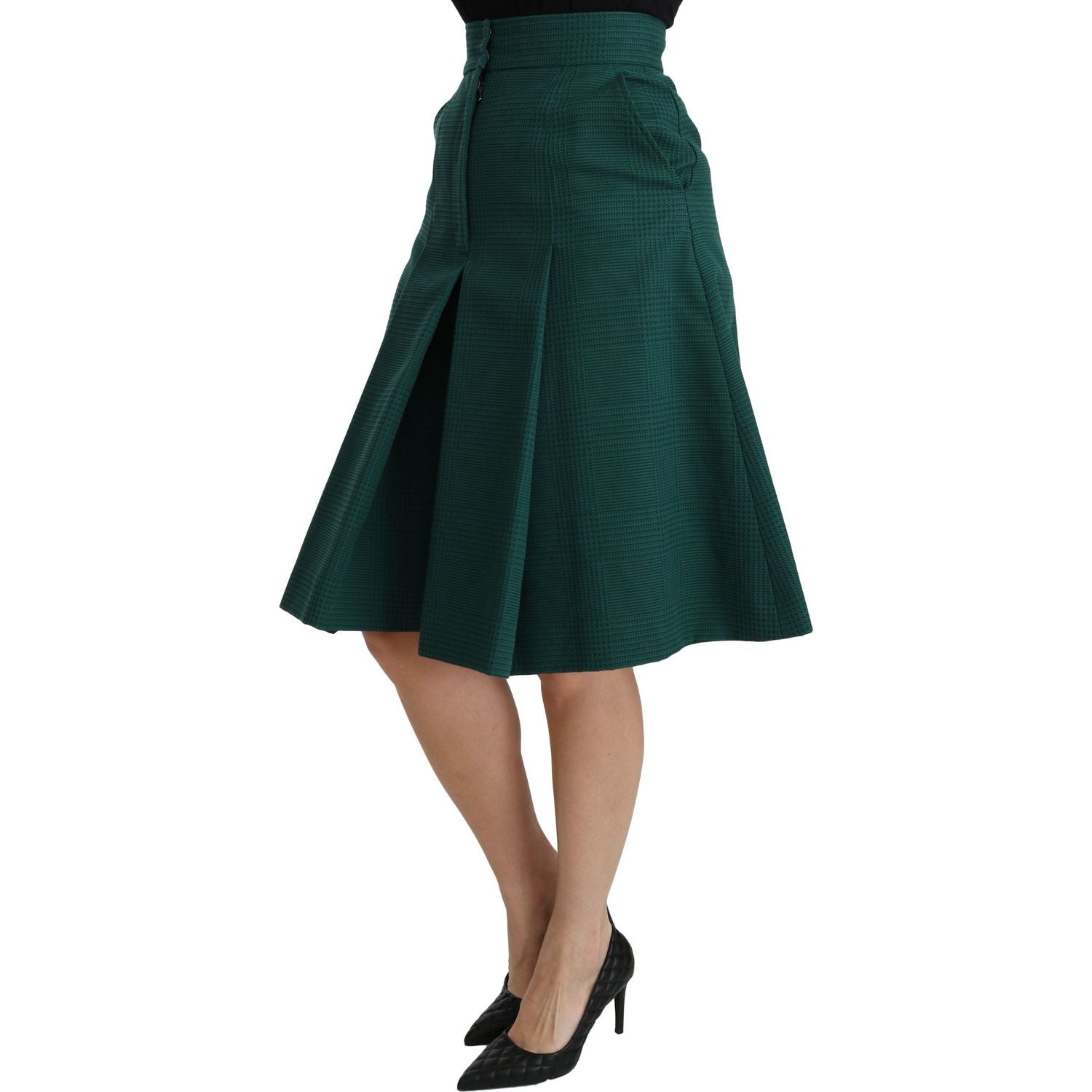 Dolce & Gabbana Green Pleated A-line High Waist Cotton  Skirt