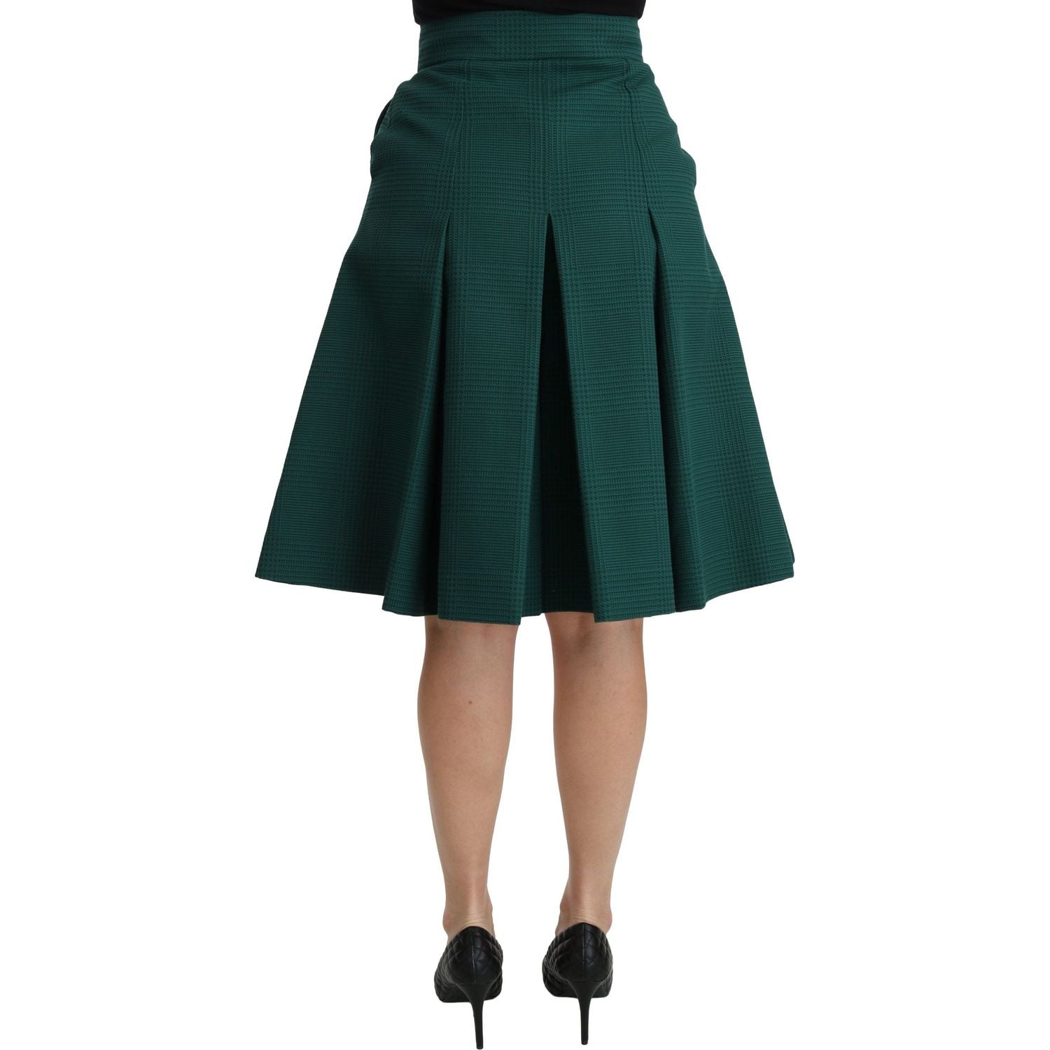 Dolce & Gabbana Green Pleated A-line High Waist Cotton  Skirt