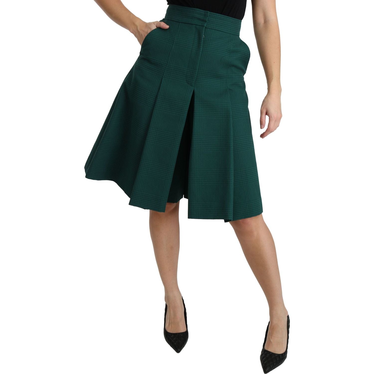 Dolce & Gabbana Green Pleated A-line High Waist Cotton  Skirt