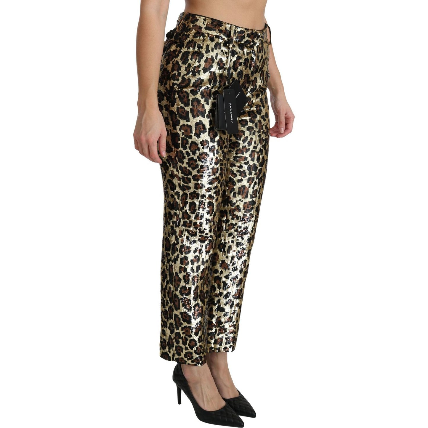 Dolce & Gabbana Chic High Waist Leopard Sequin Pants Dolce & Gabbana Dark Slate Gray