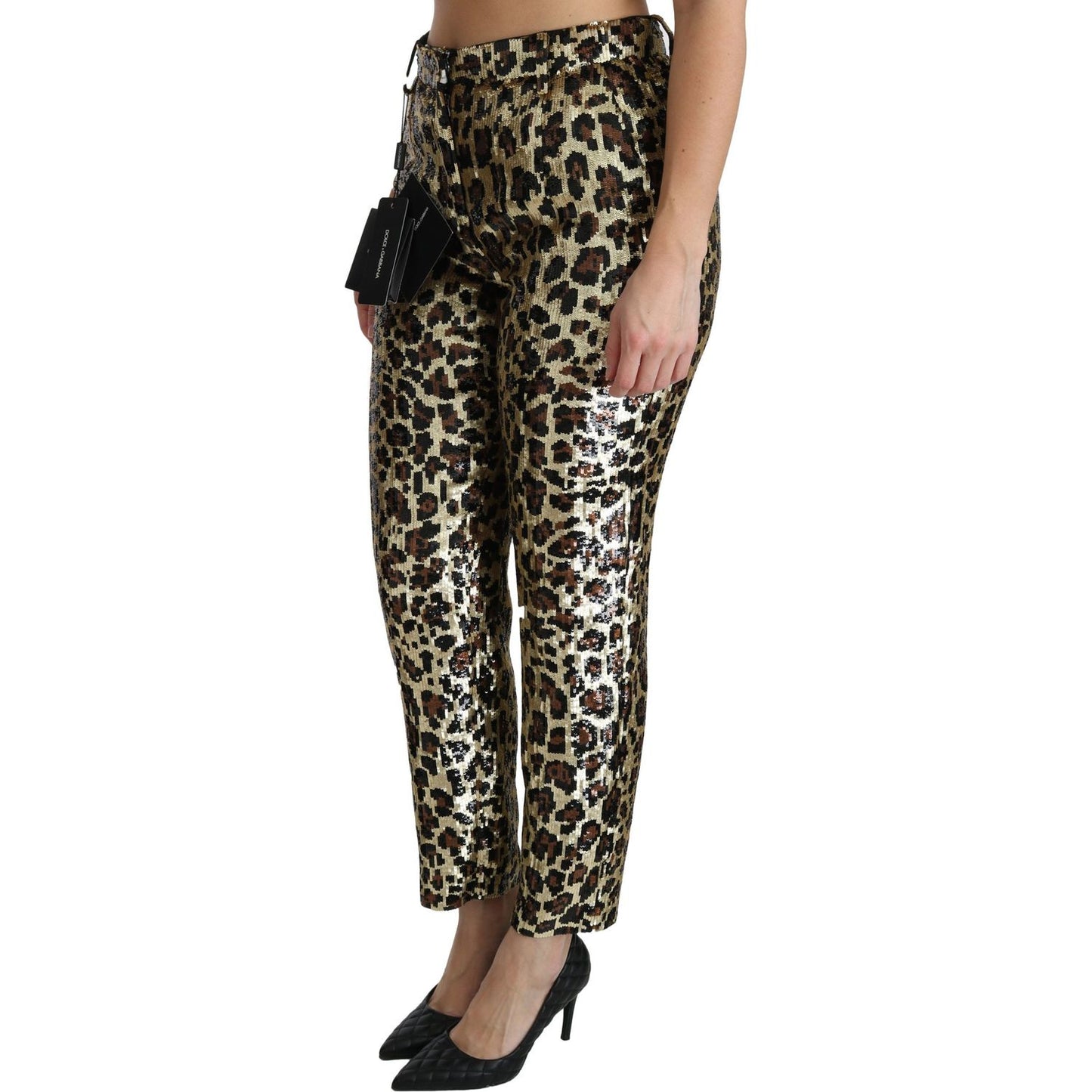 Dolce & Gabbana Chic High Waist Leopard Sequin Pants Dolce & Gabbana Black
