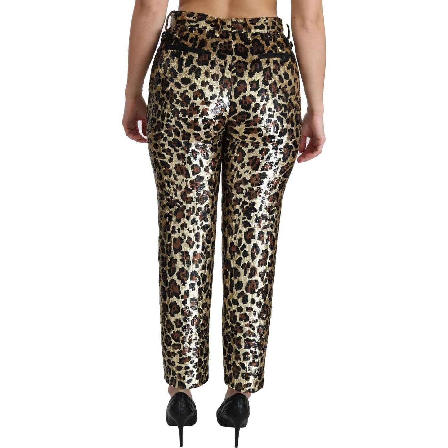 Dolce & Gabbana Chic High Waist Leopard Sequin Pants Dolce & Gabbana Dark Slate Gray