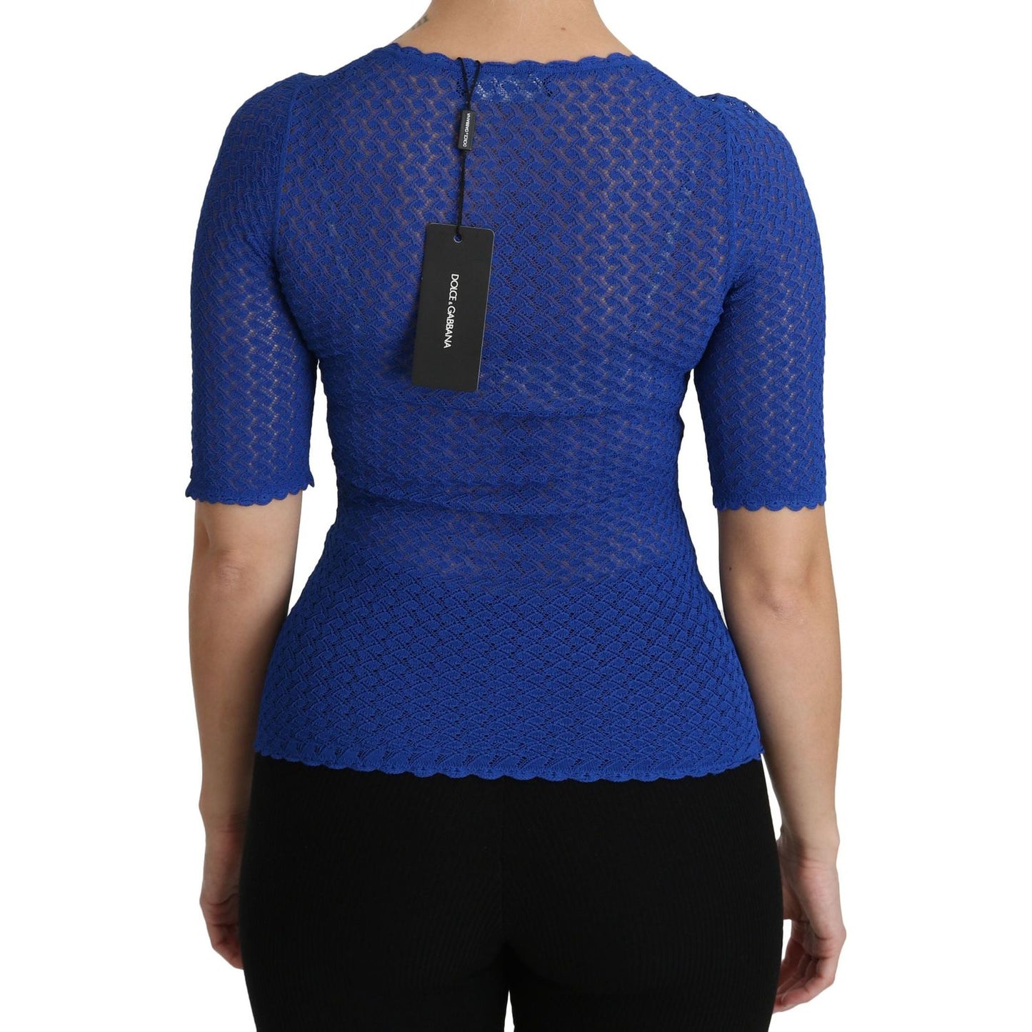 Dolce & Gabbana Elegant Blue Sheer Blouse Dolce & Gabbana Midnight Blue