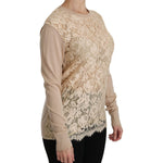 Dolce & Gabbana Beige Lace Long Sleeve Top Cashmere Blouse TSH4250-38