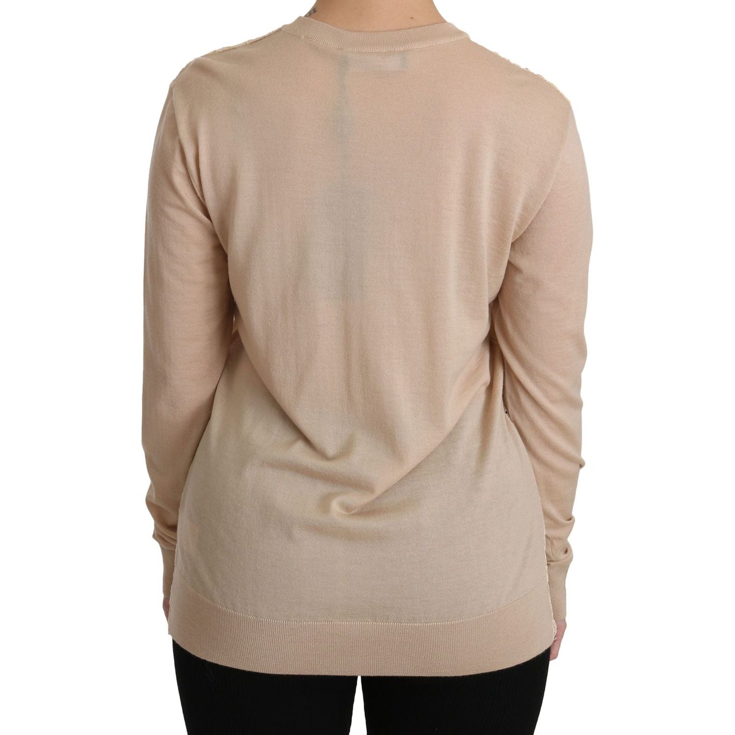 Dolce & Gabbana Elegant Beige Lace Crew Neck Cashmere Blouse Dolce & Gabbana Rosy Brown