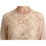 Dolce & Gabbana Beige Lace Long Sleeve Top Cashmere Blouse TSH4250-38