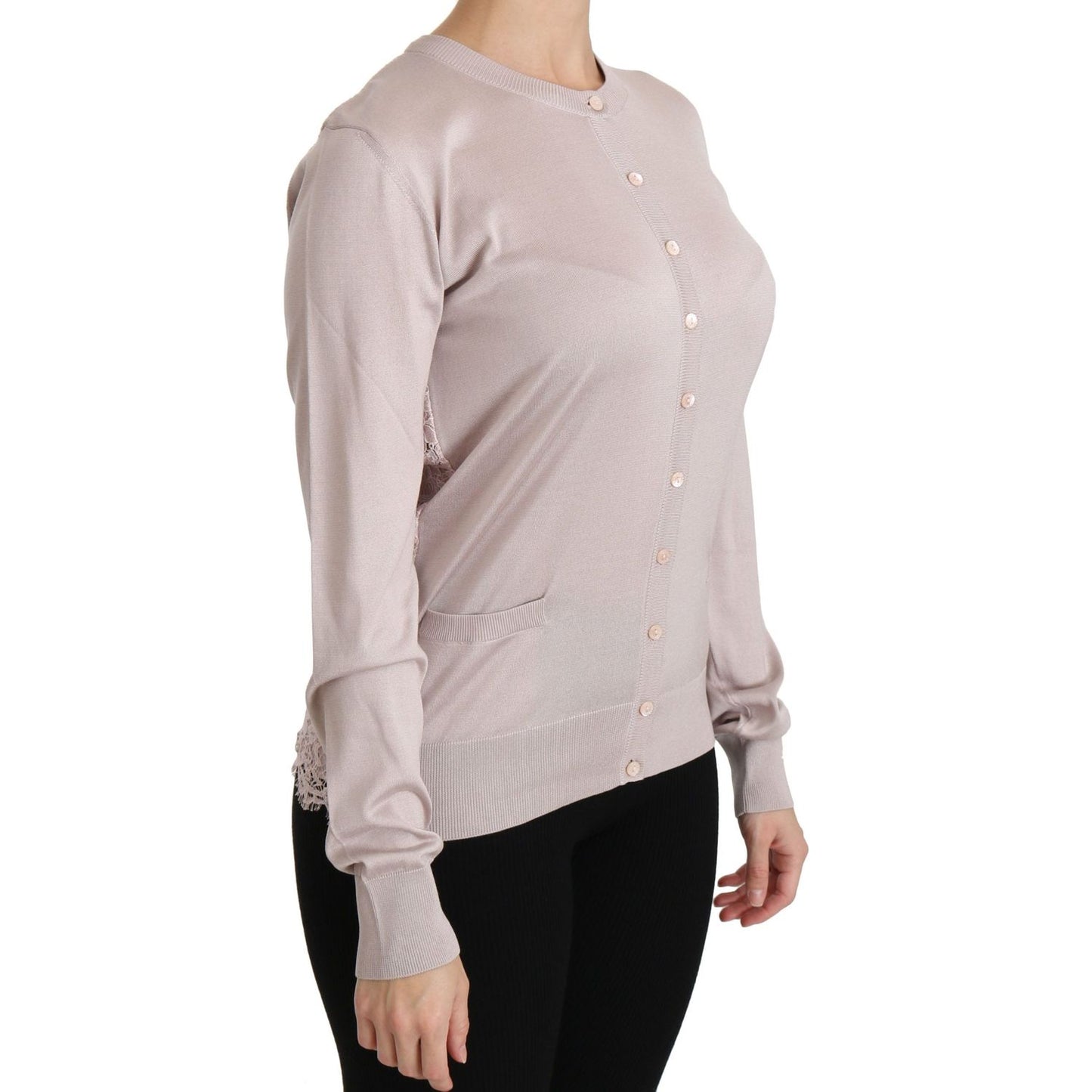 Dolce & Gabbana Silk Blend Pink Crew Neck Cardigan Dolce & Gabbana Gray