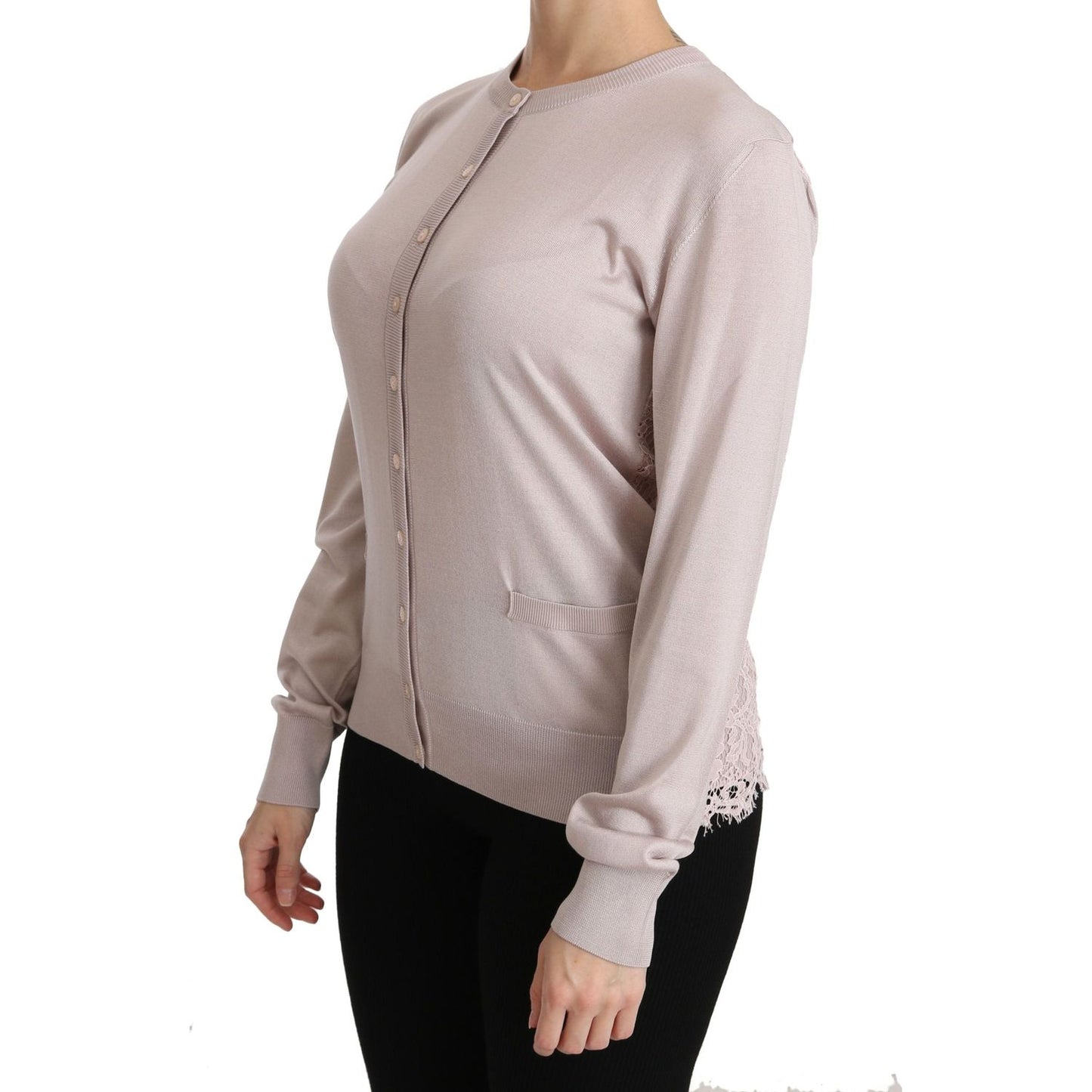 Dolce & Gabbana Silk Blend Pink Crew Neck Cardigan Dolce & Gabbana Dark Gray