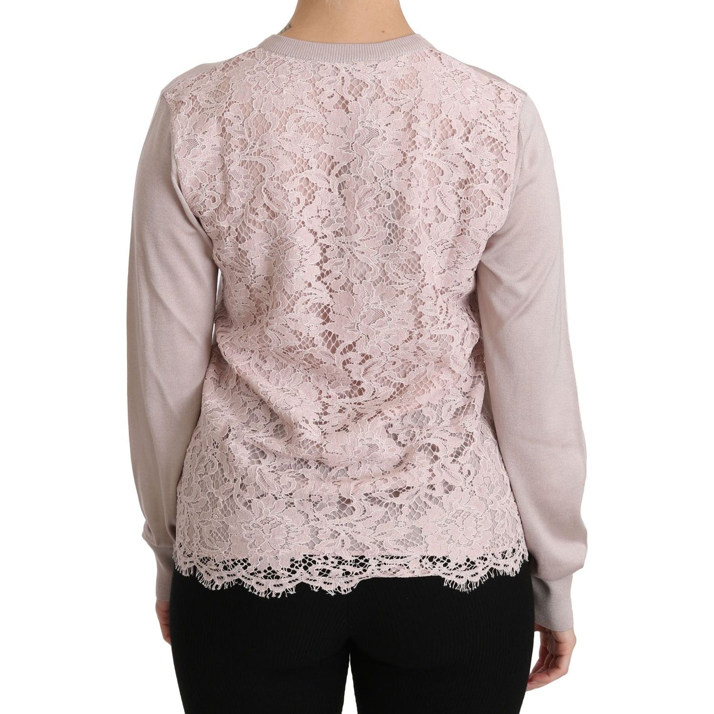 Dolce & Gabbana Silk Blend Pink Crew Neck Cardigan Dolce & Gabbana Gray