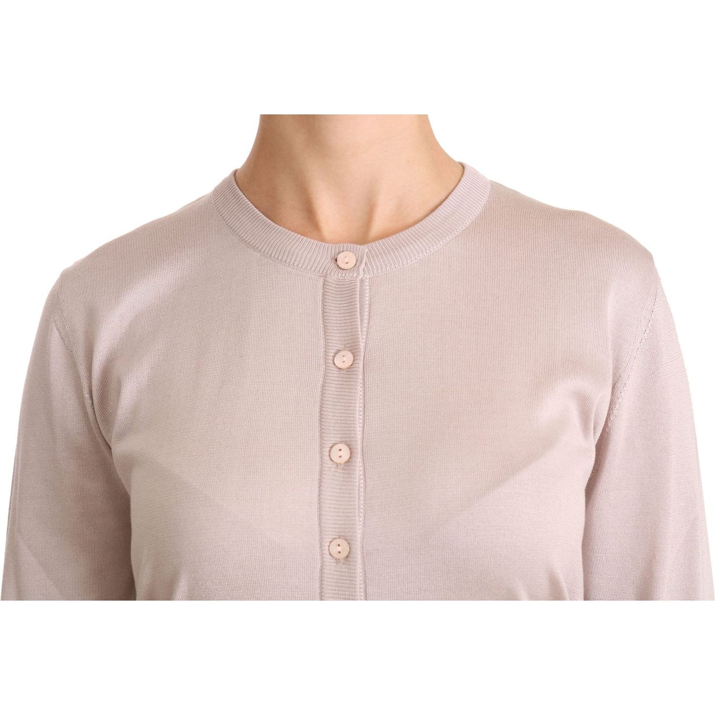 Dolce & Gabbana Silk Blend Pink Crew Neck Cardigan Dolce & Gabbana Thistle