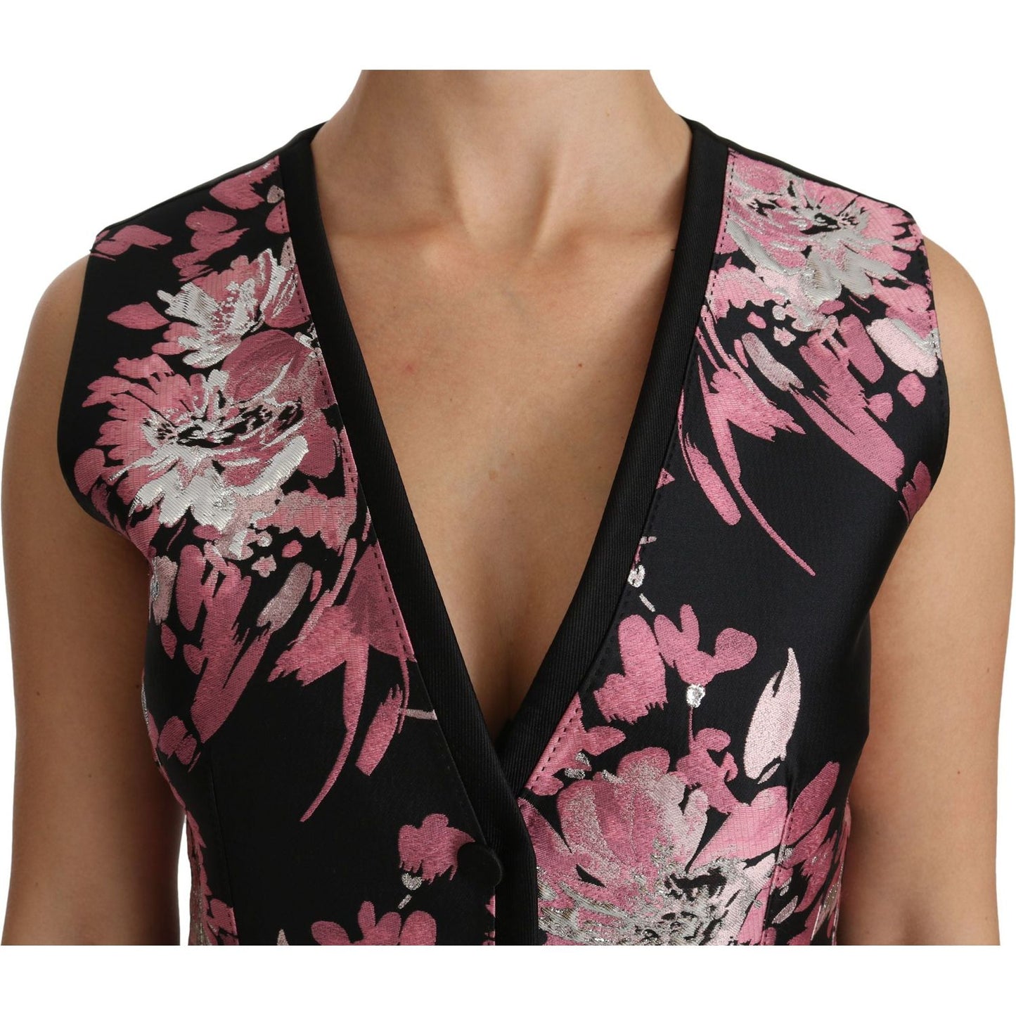 Dolce & Gabbana Black Pink Floral Waistcoat Vest Blouse Top