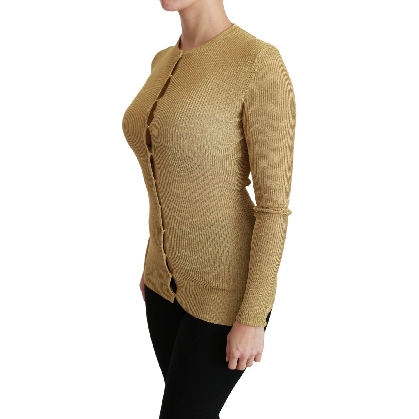 Dolce & Gabbana Elegant Long Sleeve Gold Cardigan Dolce & Gabbana Rosy Brown