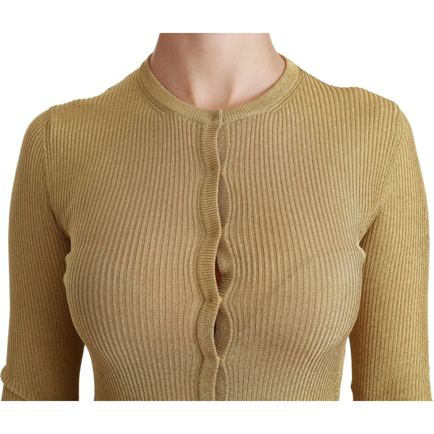 Dolce & Gabbana Elegant Long Sleeve Gold Cardigan Dolce & Gabbana Dark Khaki