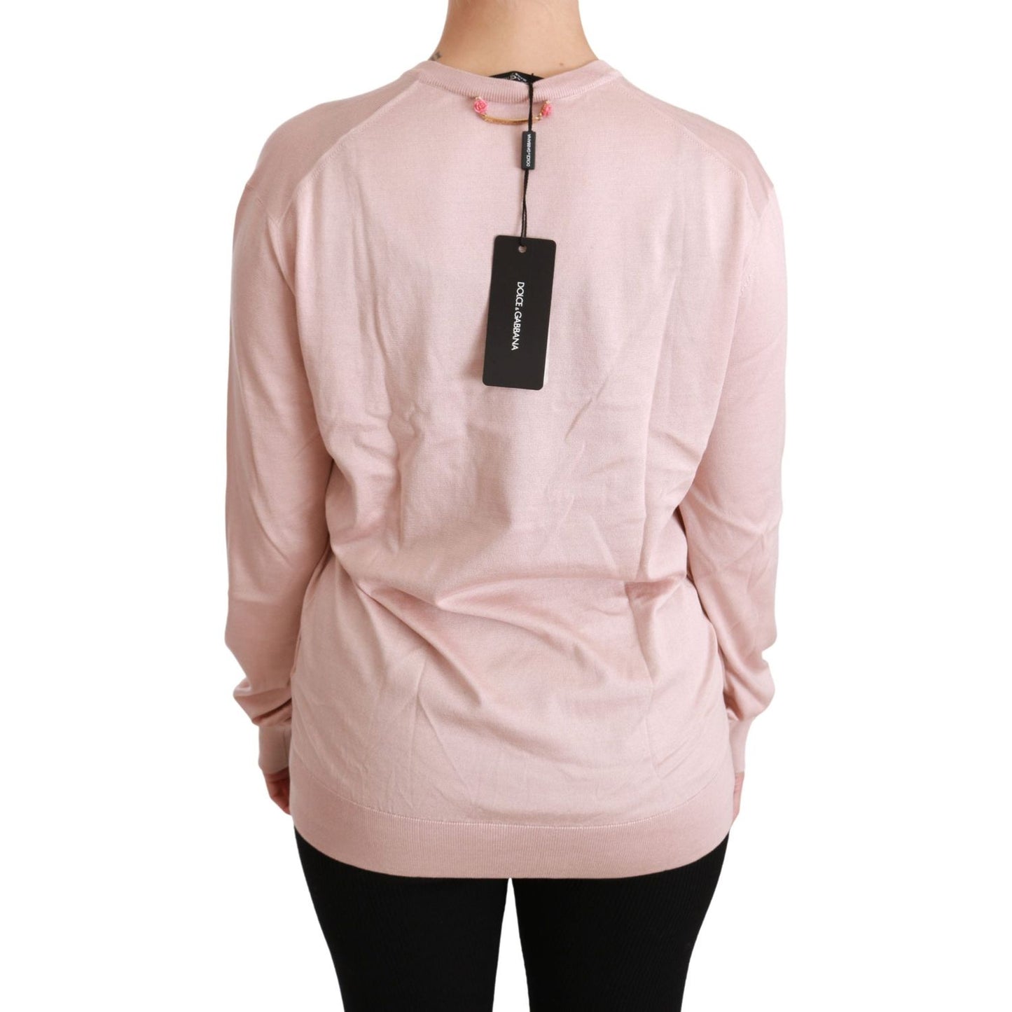 Dolce & Gabbana Pink Floral Silk V-Neck Sweater Dolce & Gabbana Gray