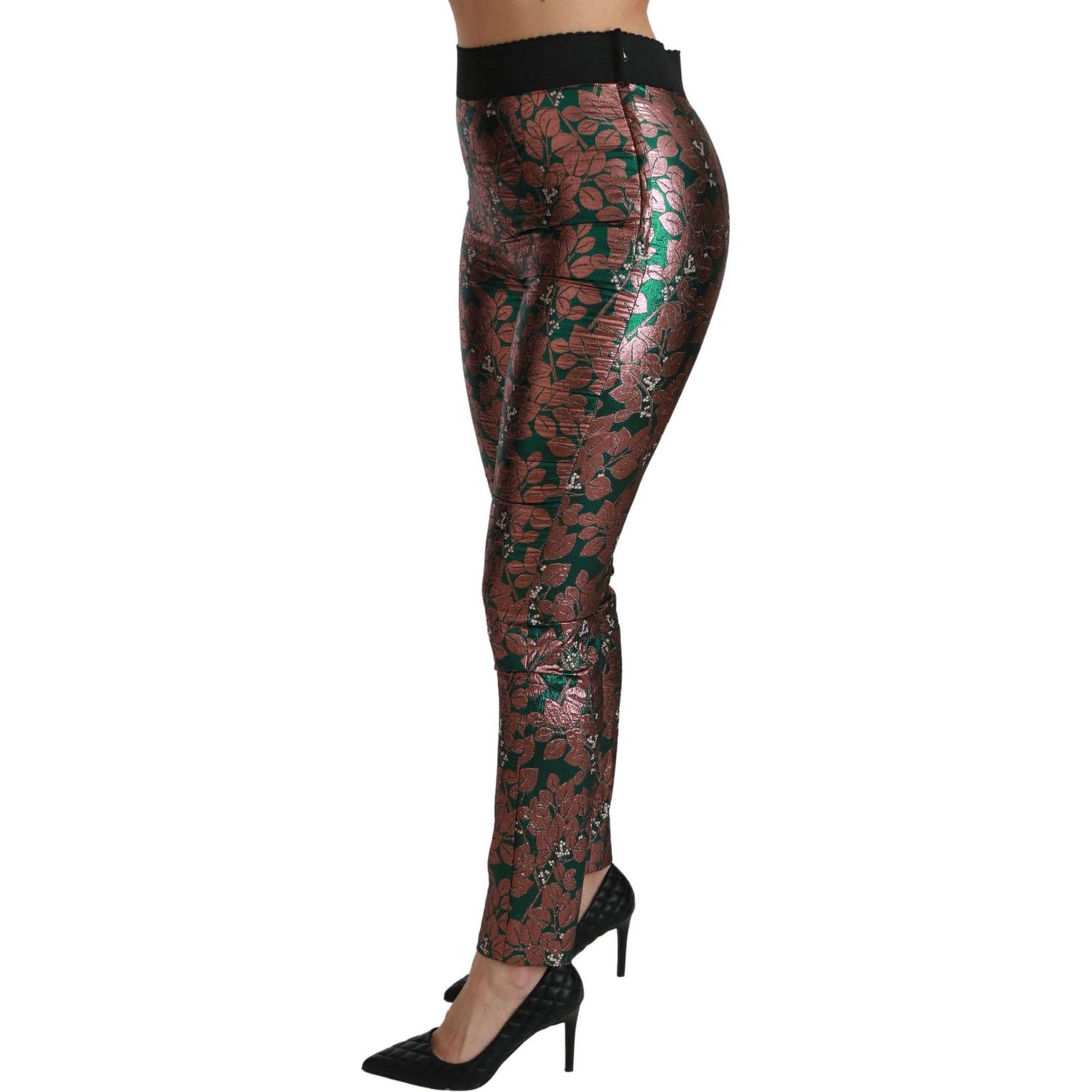 Dolce & Gabbana Elegant Bronze Leaf Metallic Trousers Dolce & Gabbana Dark Slate Gray