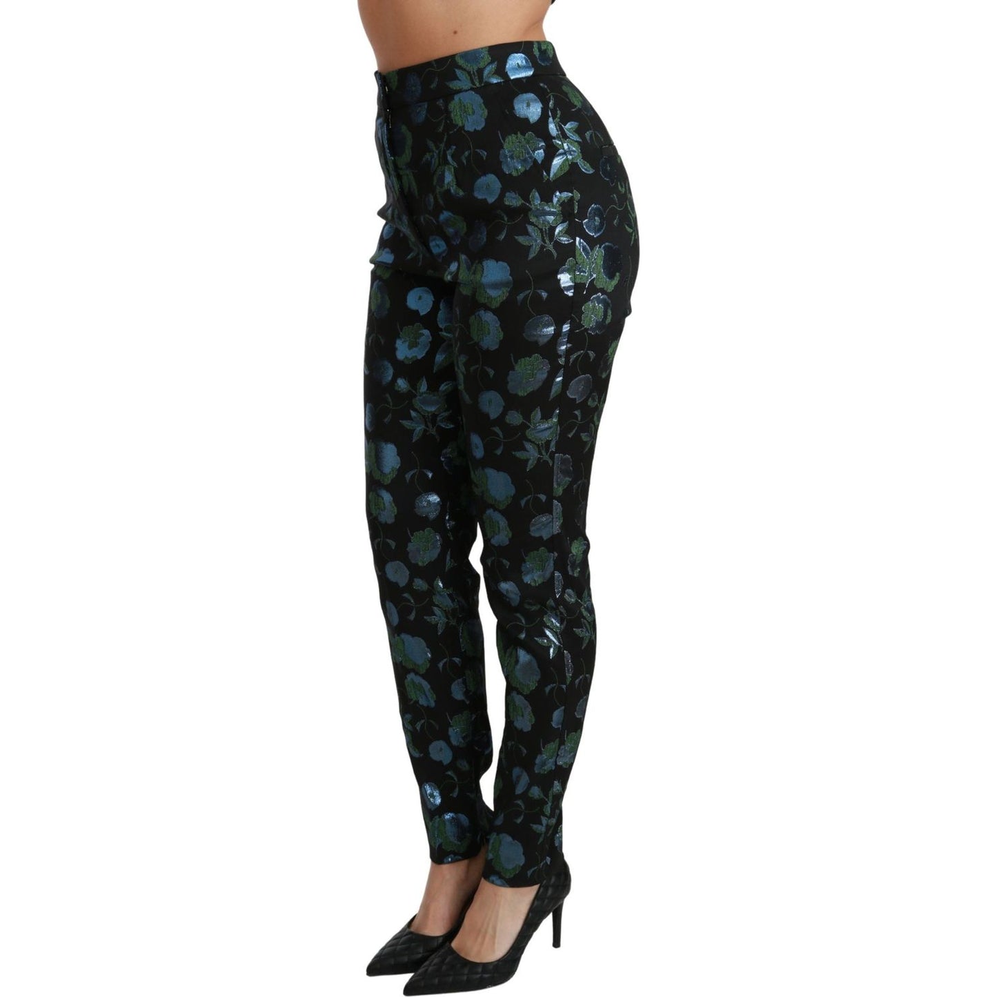 Dolce & Gabbana Floral High Waist Skinny Trousers Dolce & Gabbana Black