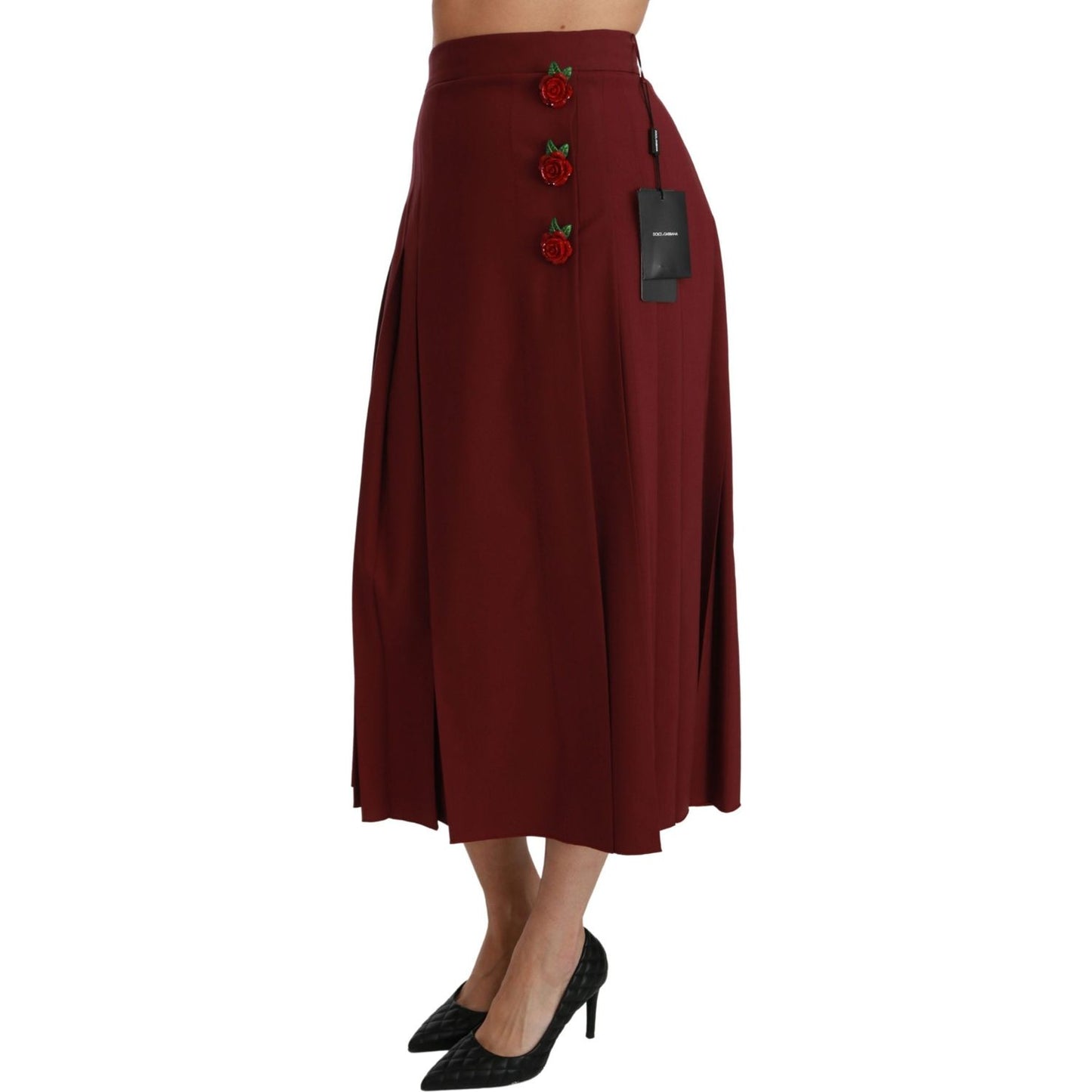 Dolce & Gabbana Elegant Red High Waist Virgin Wool Skirt Dolce & Gabbana Dark Red