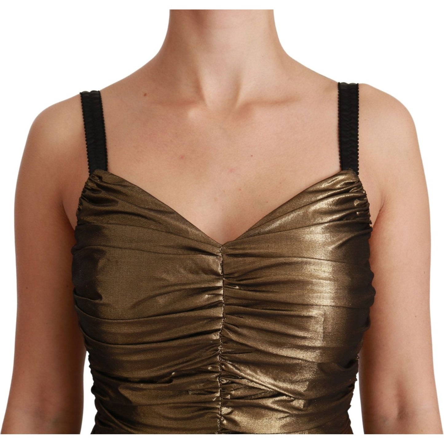 Dolce & Gabbana Gold Stretch Lame Ruched Dress Dolce & Gabbana Sienna