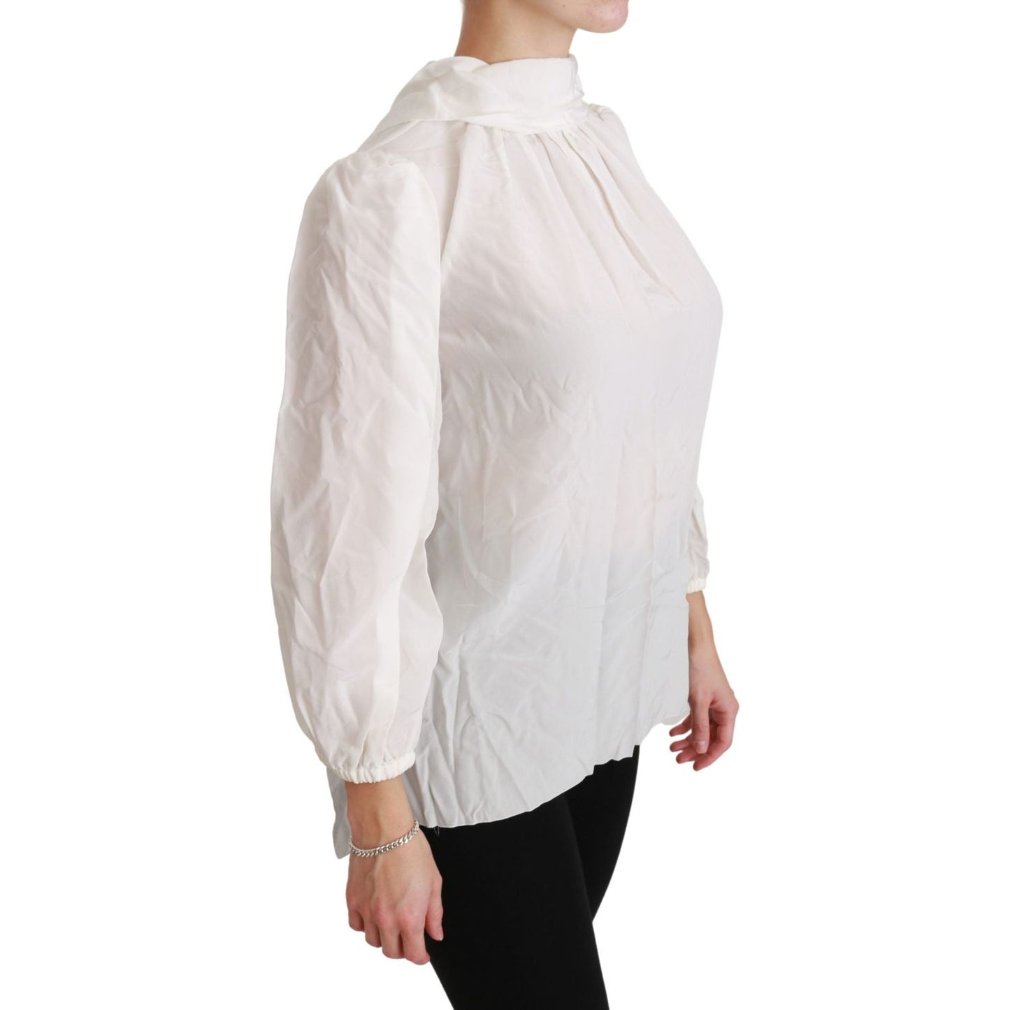 Dolce & Gabbana Elegant White Silk Turtle Neck Blouse Dolce & Gabbana Light Gray