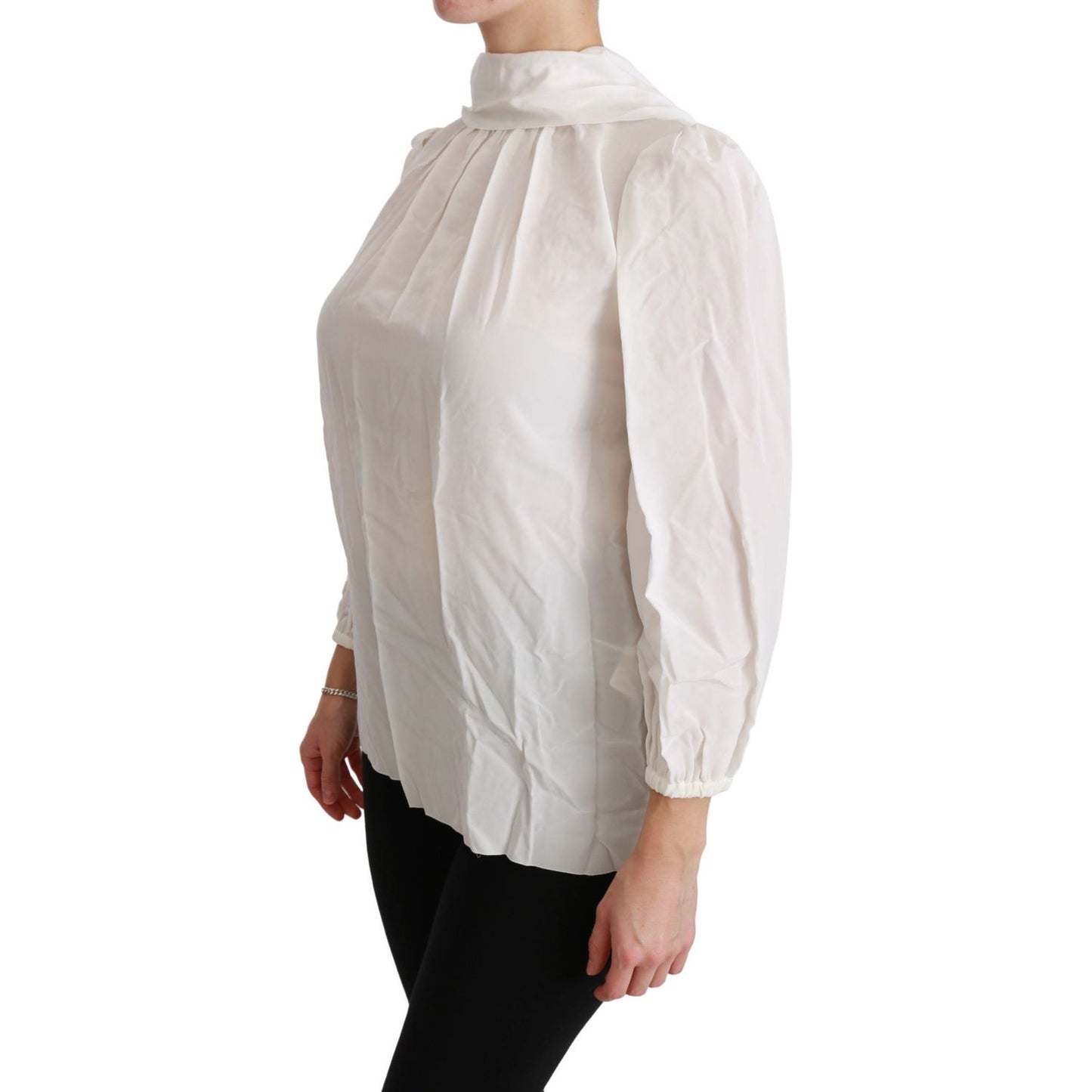 Dolce & Gabbana Elegant White Silk Turtle Neck Blouse Dolce & Gabbana Gray