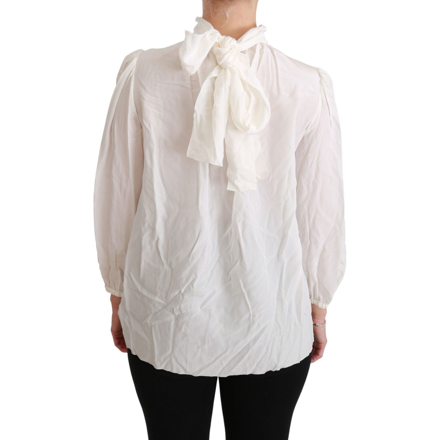 Dolce & Gabbana Elegant White Silk Turtle Neck Blouse Dolce & Gabbana Light Gray
