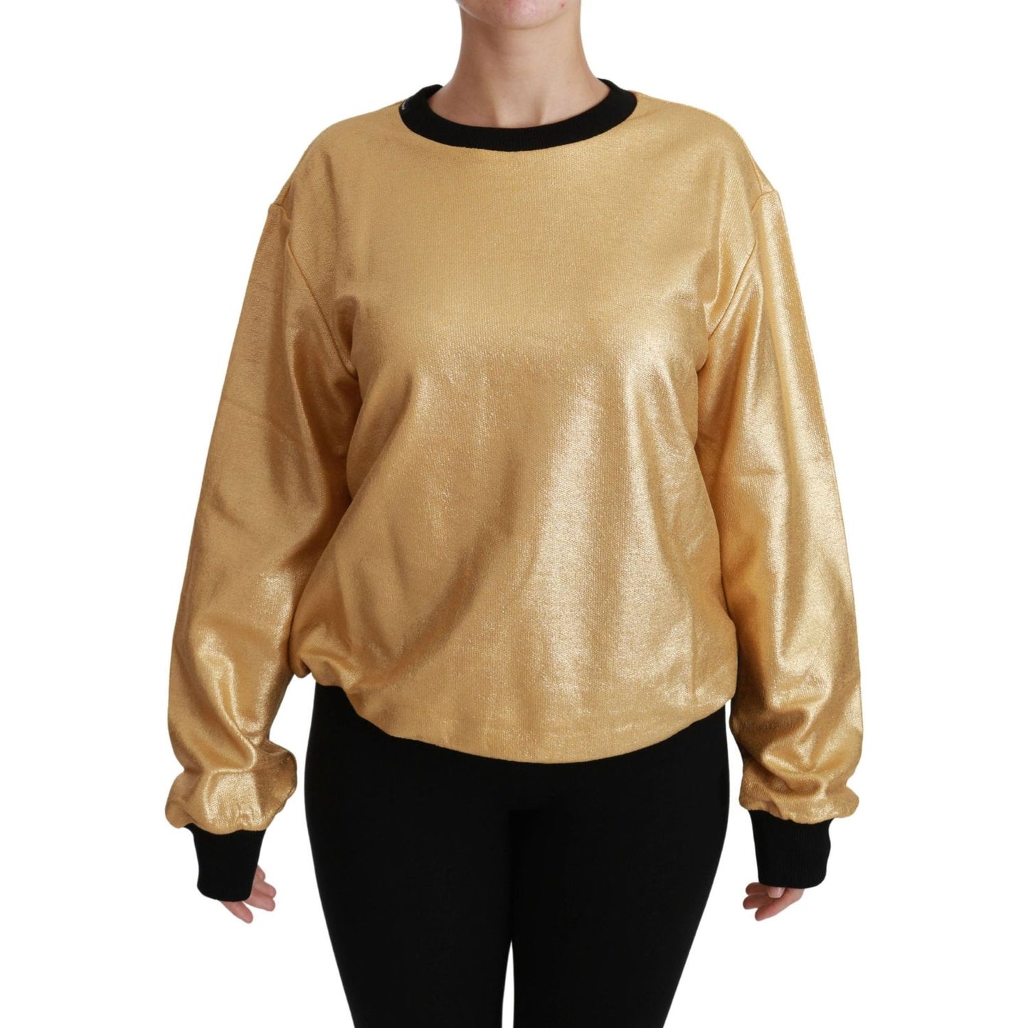 Dolce & Gabbana Elegant Gold Crew Neck Cotton Sweater Dolce & Gabbana Dark Khaki