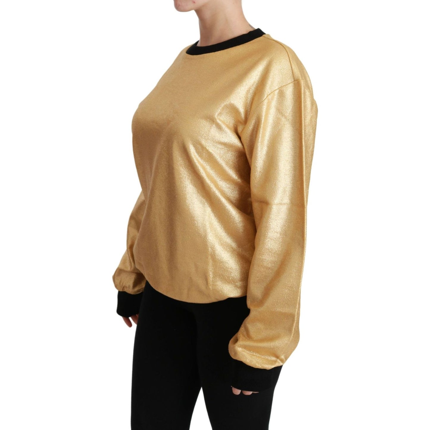 Dolce & Gabbana Elegant Gold Crew Neck Cotton Sweater Dolce & Gabbana Dark Khaki