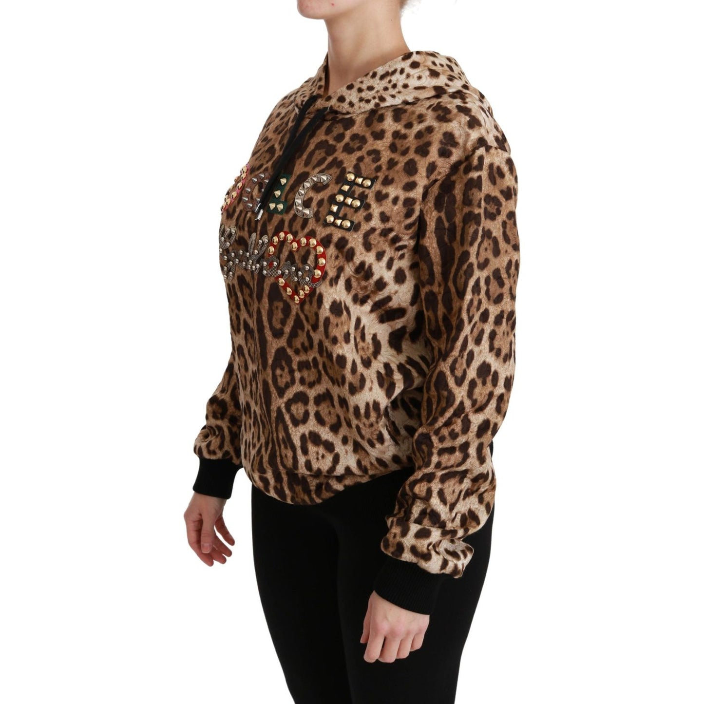 Dolce & Gabbana Elegant Leopard Print Hooded Sweater Dolce & Gabbana Black