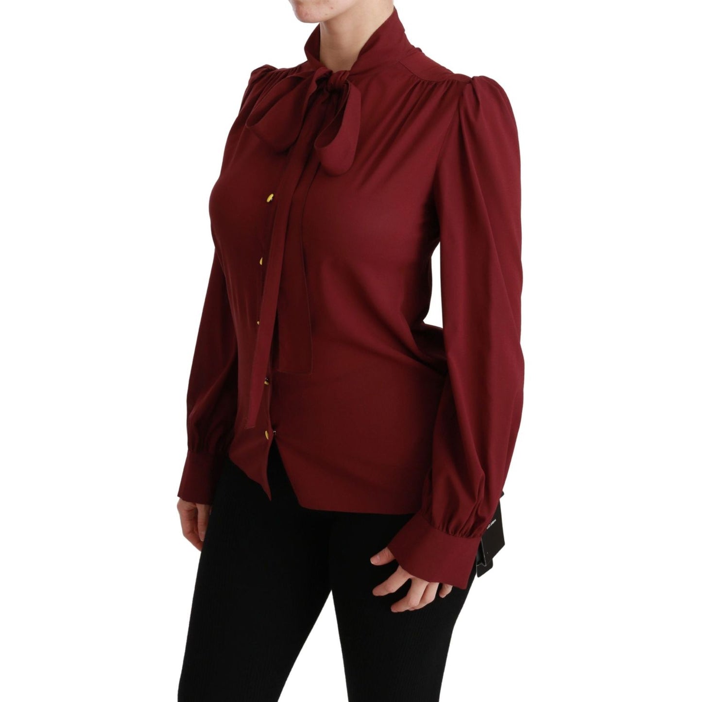 Dolce & Gabbana Elegant Maroon Silk Blend Polo Blouse Dolce & Gabbana Black