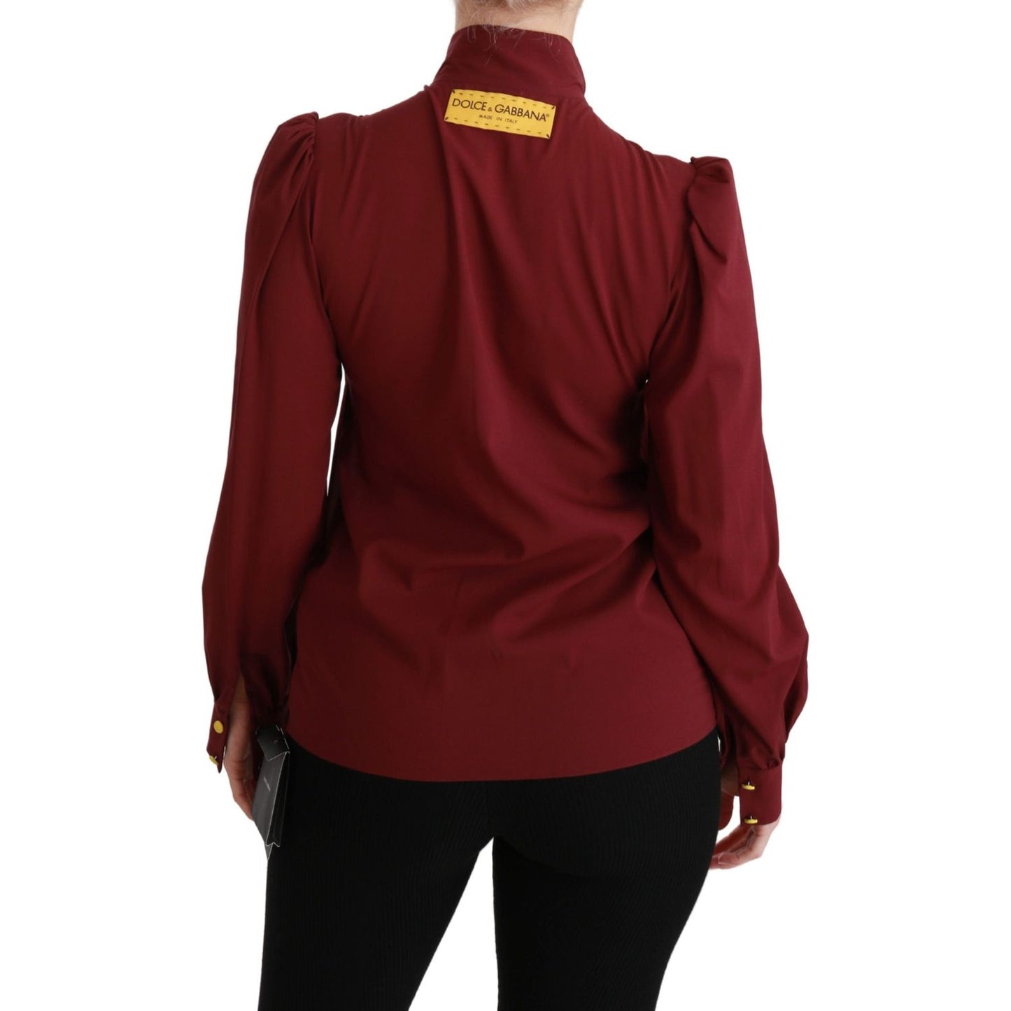 Dolce & Gabbana Elegant Maroon Silk Blend Polo Blouse Dolce & Gabbana Black