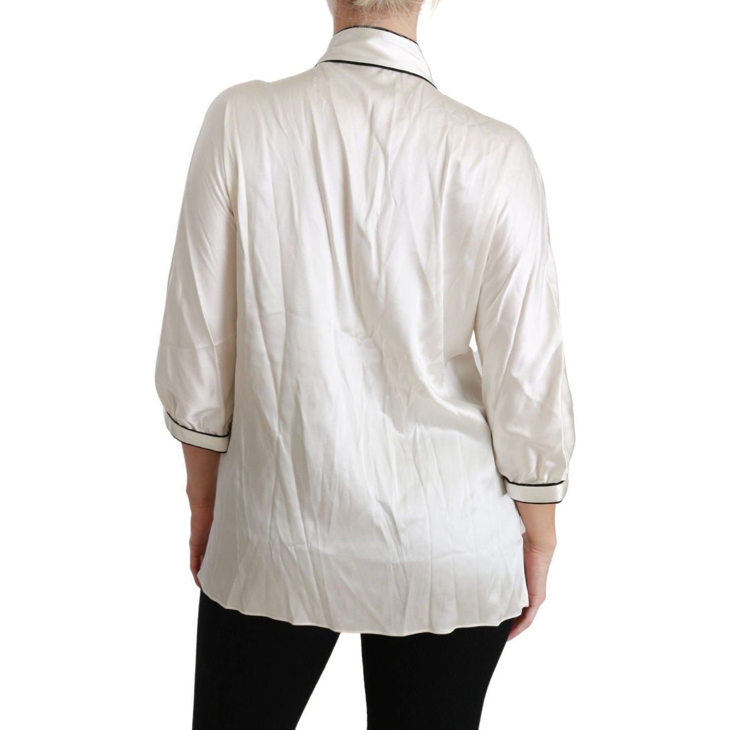Dolce & Gabbana Elegant Beige Silk Blouse with Bow Scarf Dolce & Gabbana Light Gray