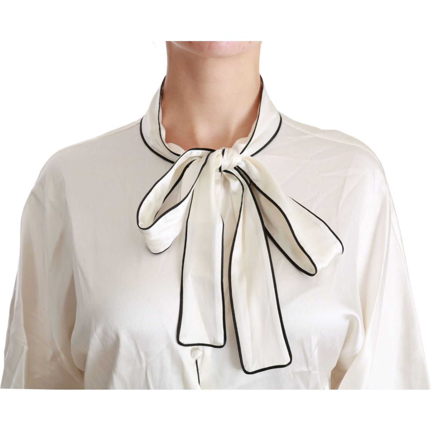 Dolce & Gabbana Elegant Beige Silk Blouse with Bow Scarf Dolce & Gabbana Light Gray