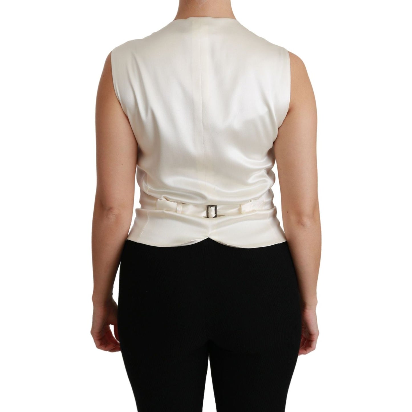 Dolce & Gabbana Elegant Silk Sleeveless Vest in Black & White Dolce & Gabbana Black
