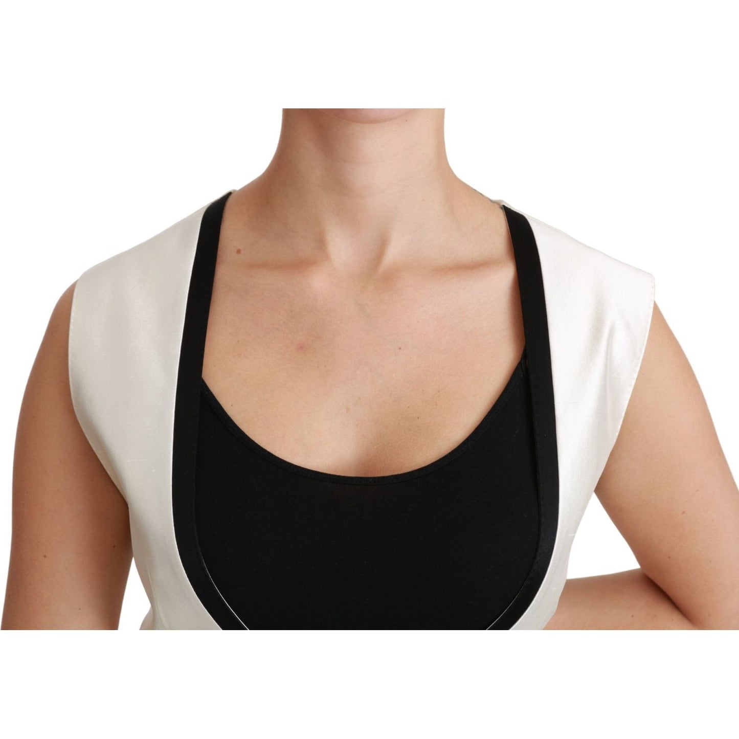 Dolce & Gabbana Elegant Silk Sleeveless Vest in Black & White Dolce & Gabbana Rosy Brown