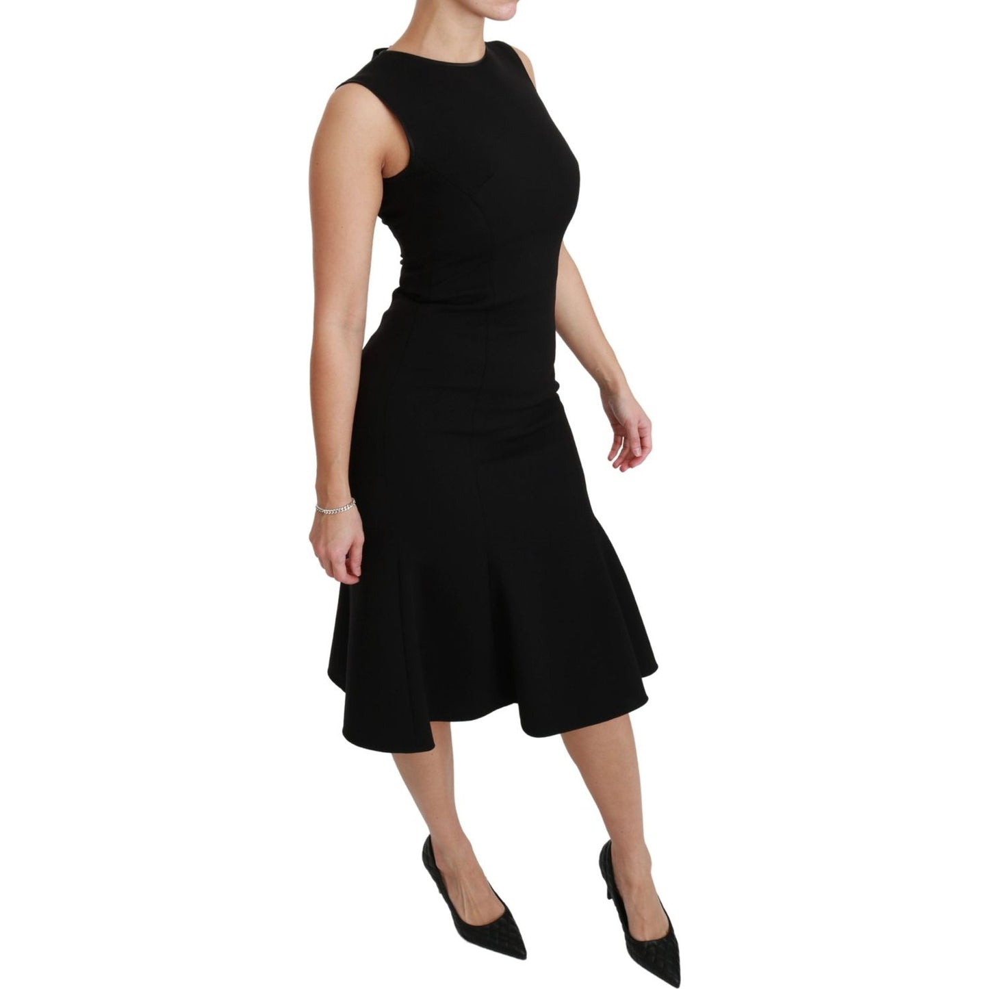 Dolce & Gabbana Black Fit Flare Wool Stretch Sheath Dress DR2453-36