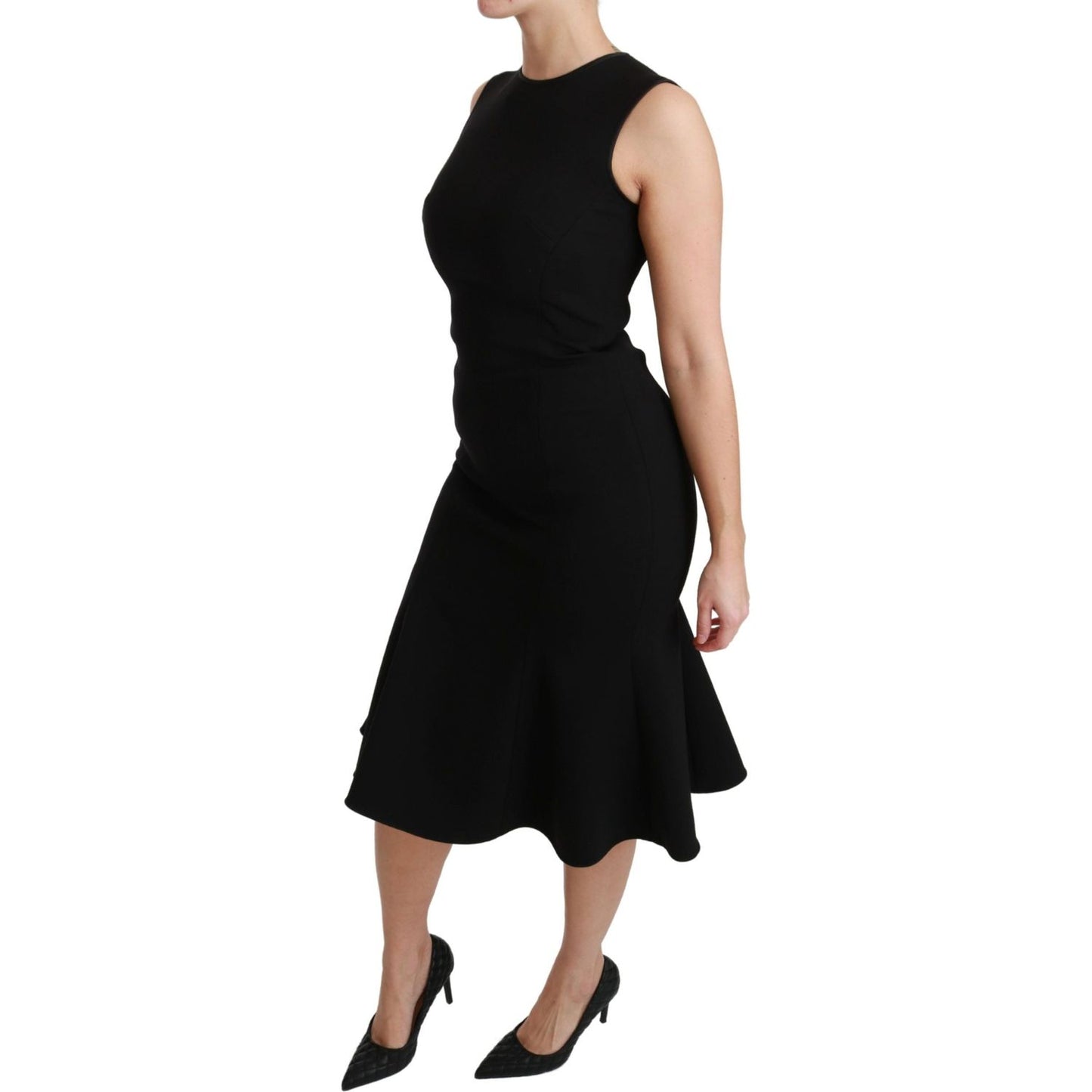 Dolce & Gabbana Black Fit Flare Wool Stretch Sheath Dress DR2453-36