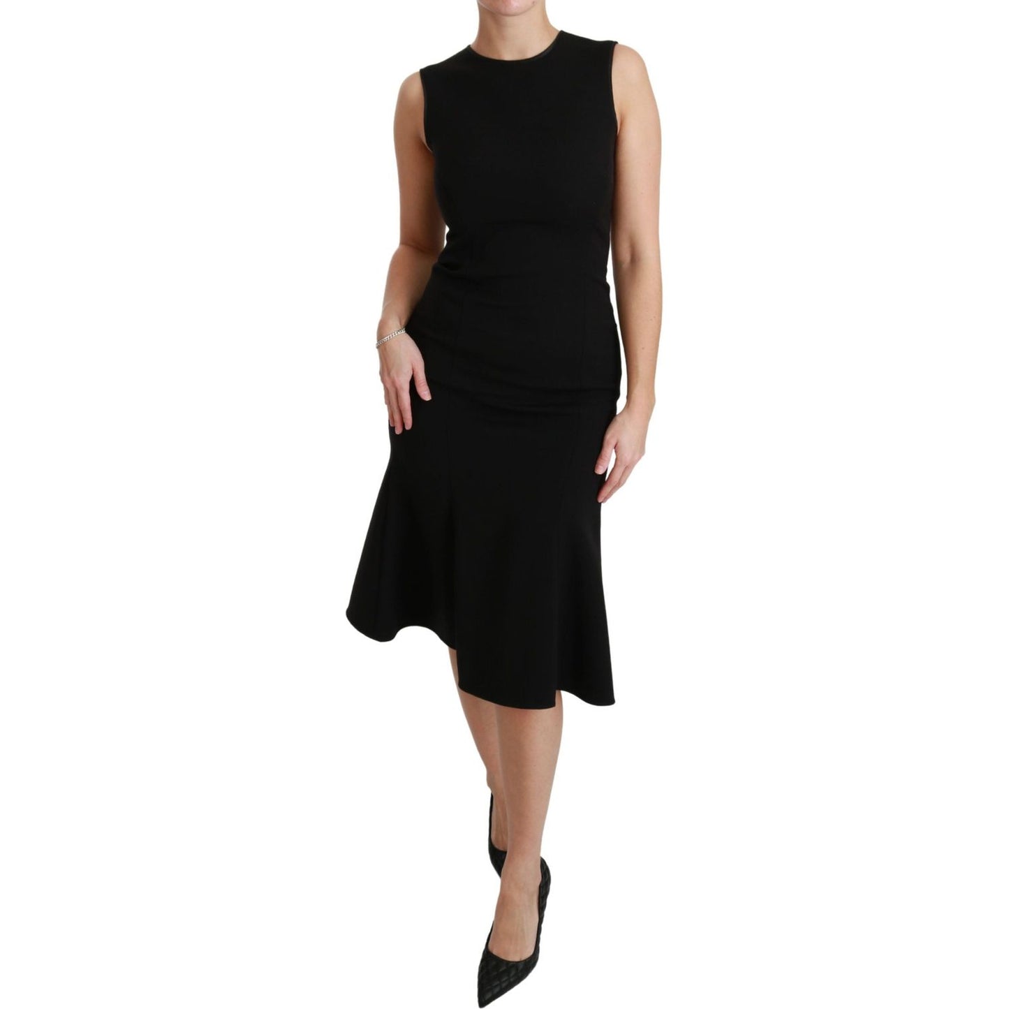 Dolce & Gabbana Black Fit Flare Wool Stretch Sheath Dress DR2453-36
