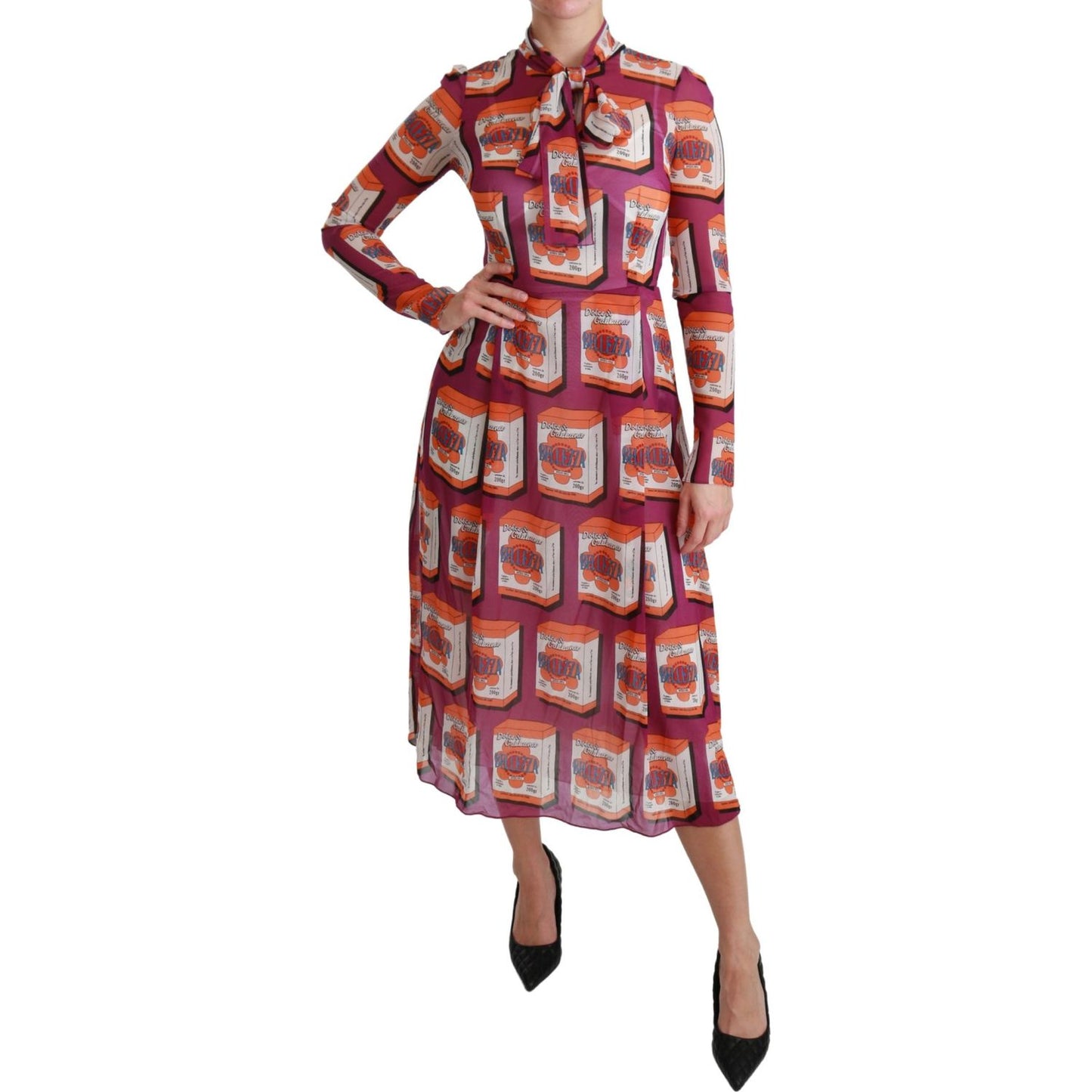 Dolce & Gabbana Elegant Bellezza Print Silk Maxi Dress Dolce & Gabbana Sienna
