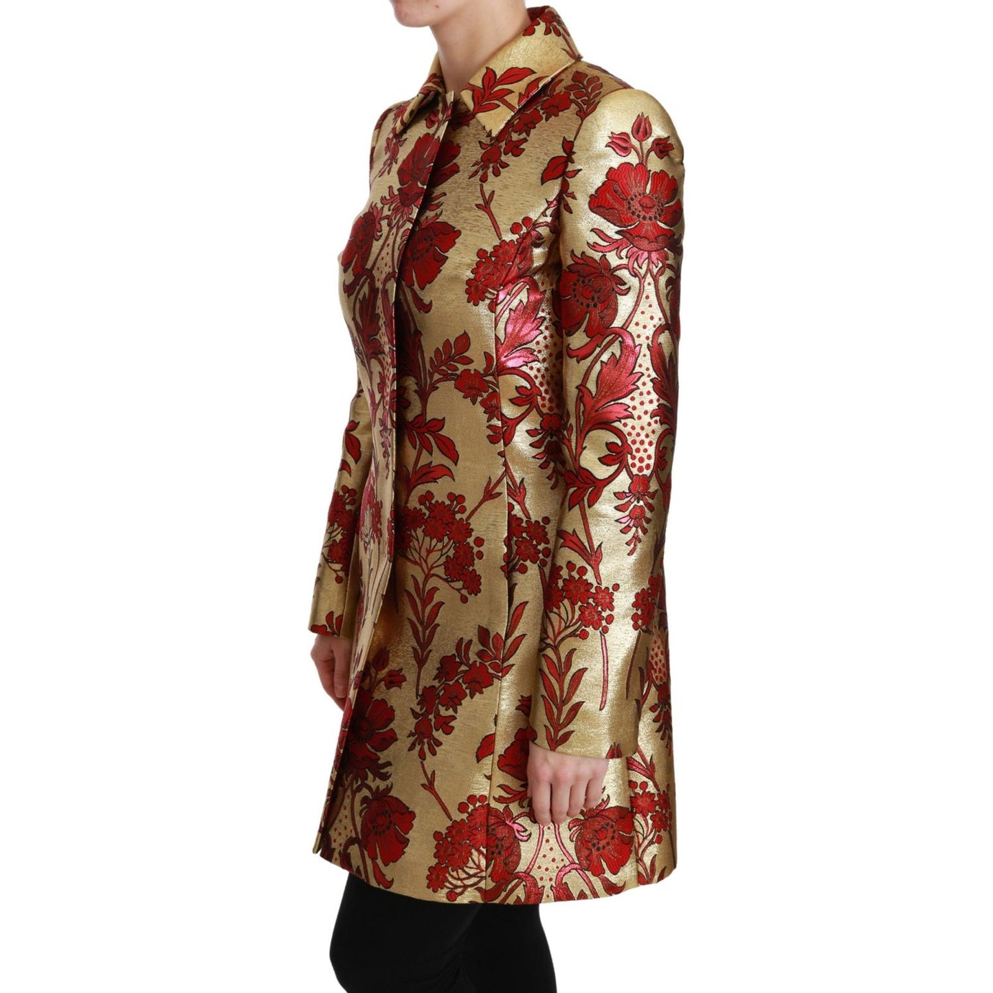 Dolce & Gabbana Elegant Gold Floral Brocade Trench Coat Dolce & Gabbana Saddle Brown