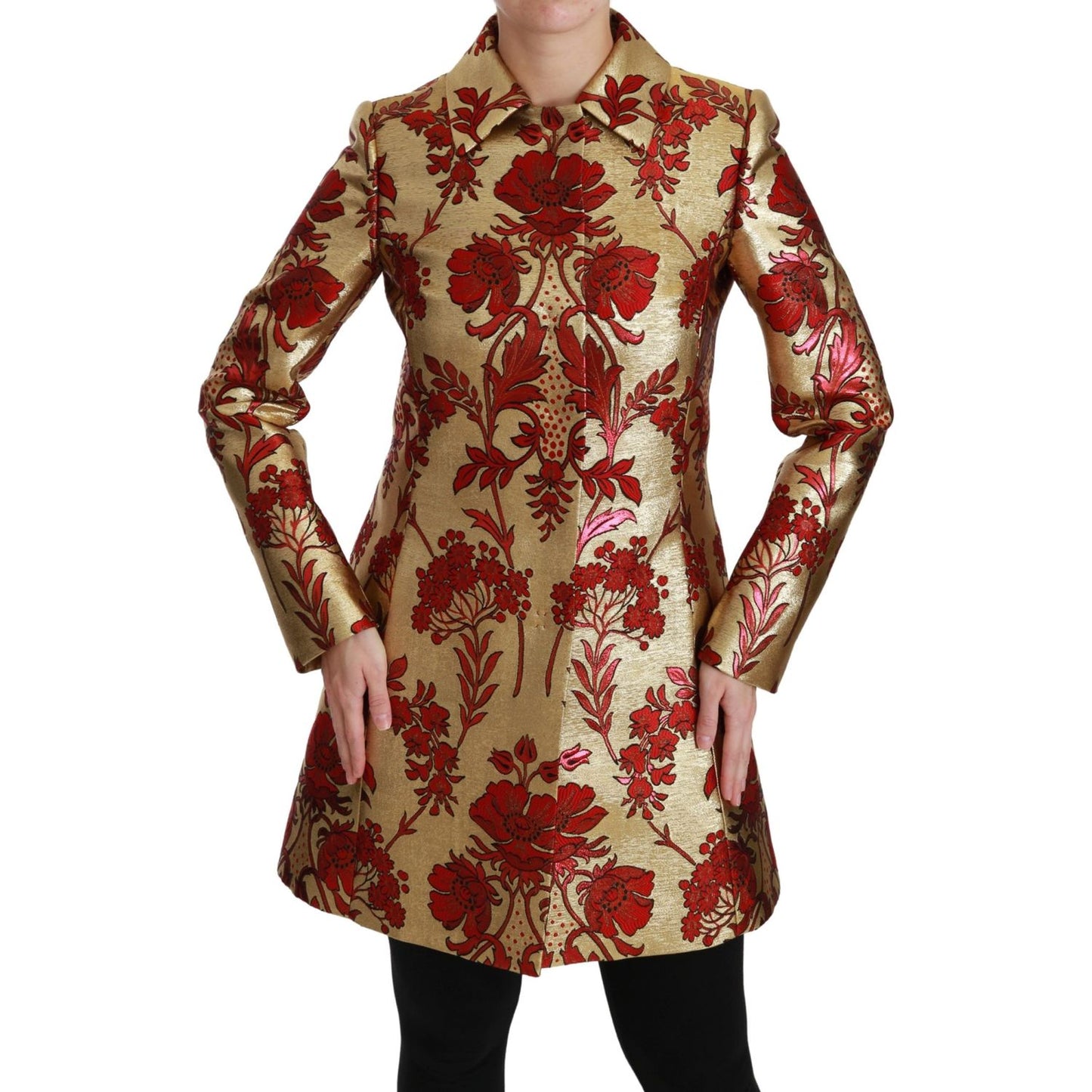 Dolce & Gabbana Elegant Gold Floral Brocade Trench Coat Dolce & Gabbana Sienna