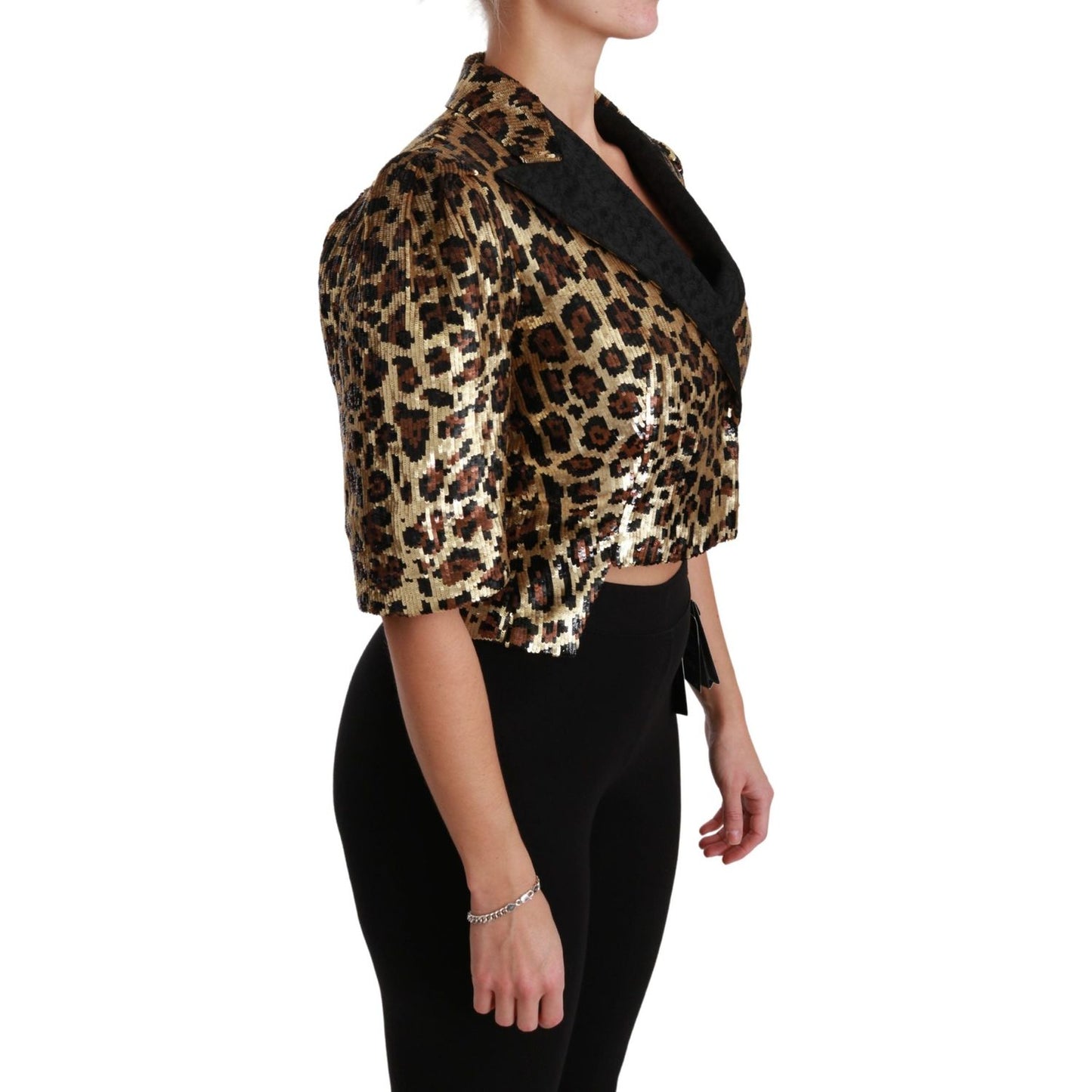 Dolce & Gabbana Gold Leopard Print Short Sleeve Blazer Coats & Jackets Dolce & Gabbana Rosy Brown