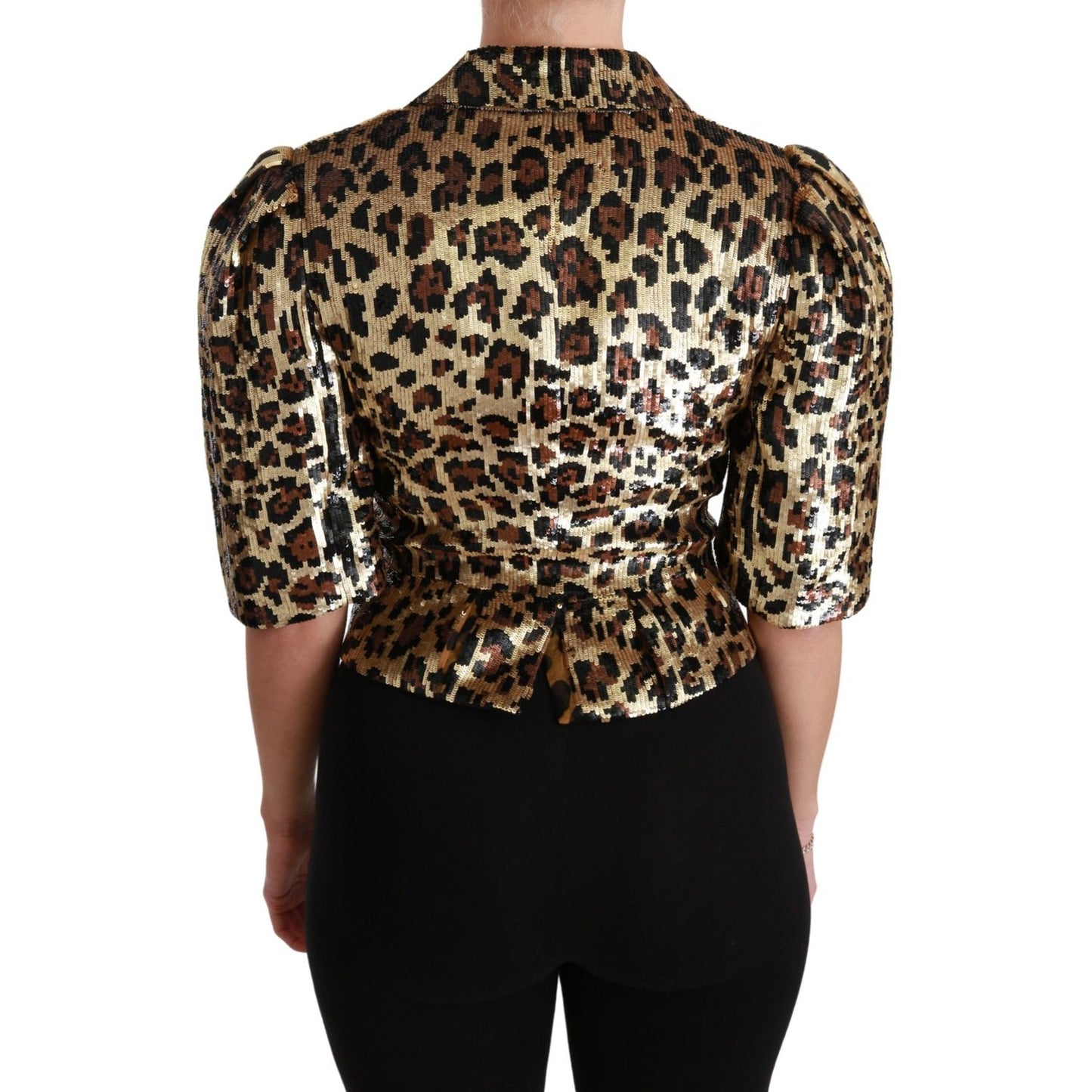 Dolce & Gabbana Gold Leopard Print Short Sleeve Blazer Coats & Jackets Dolce & Gabbana Tan