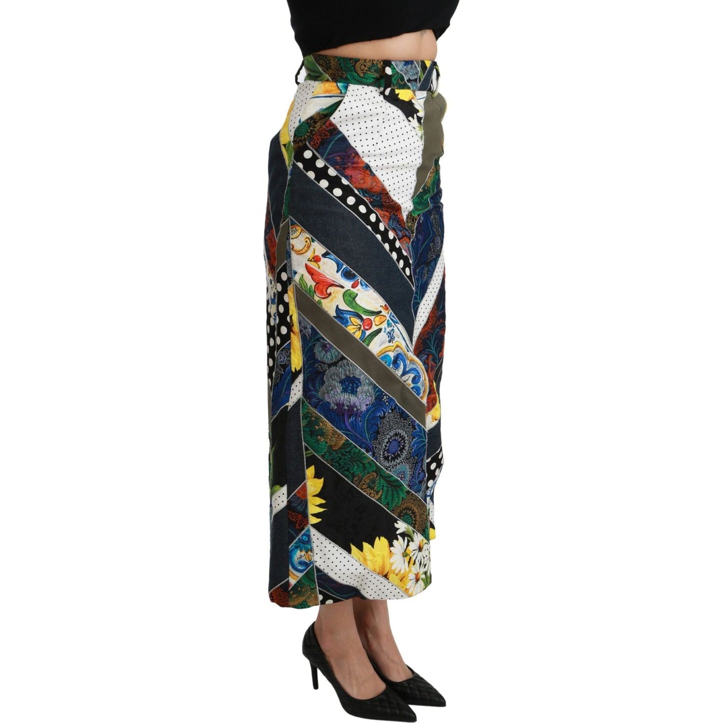 Dolce & Gabbana Elegant Geometric Print High-Waist Skirt Dolce & Gabbana Gray