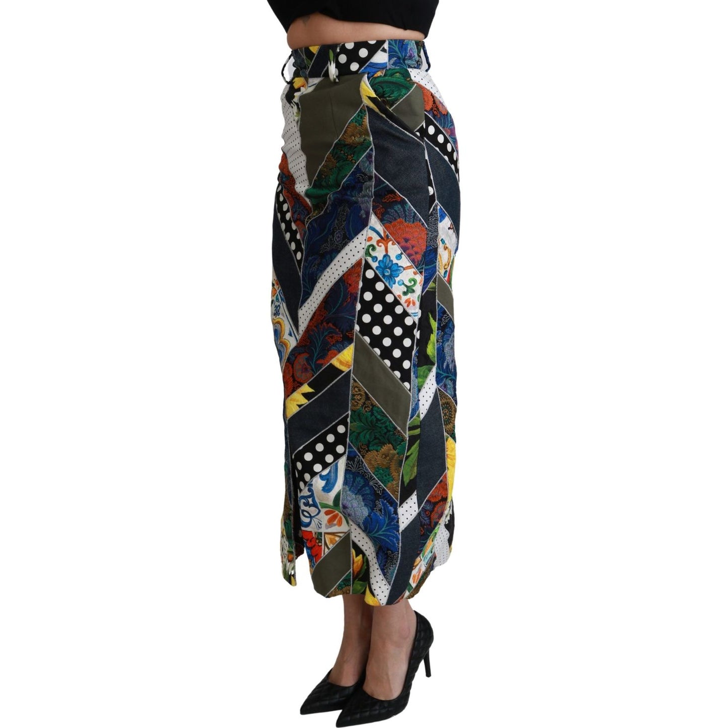 Dolce & Gabbana Elegant Geometric Print High-Waist Skirt Dolce & Gabbana Dark Slate Gray