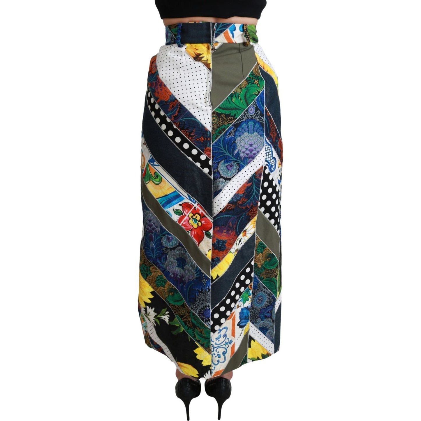 Dolce & Gabbana Elegant Geometric Print High-Waist Skirt Dolce & Gabbana Gray