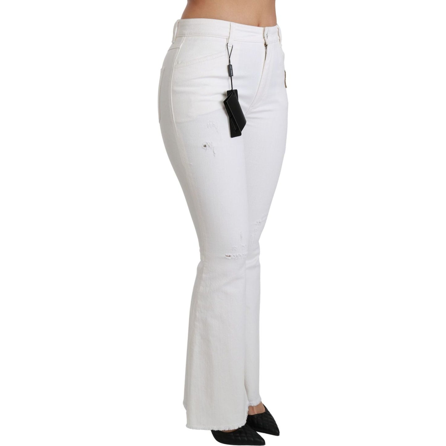Dolce & Gabbana Chic Flared Mid Waist Embroidered Pants Dolce & Gabbana Light Gray